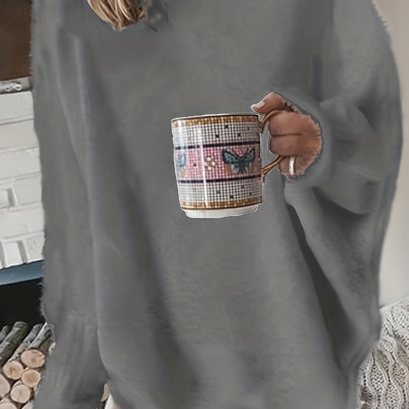 4de510312ad2923c55a9f93cb6319a0a Plus Size Casual Sweater, Women's Plus Solid Fluffy Round Neck Long Sleeve Sweater