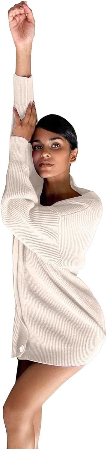 Womens Oversized Sweater Cardigan Fashion Solid Color Knitwear Long Sleeves Pearl Buttons Knit Coat Blouse Tops