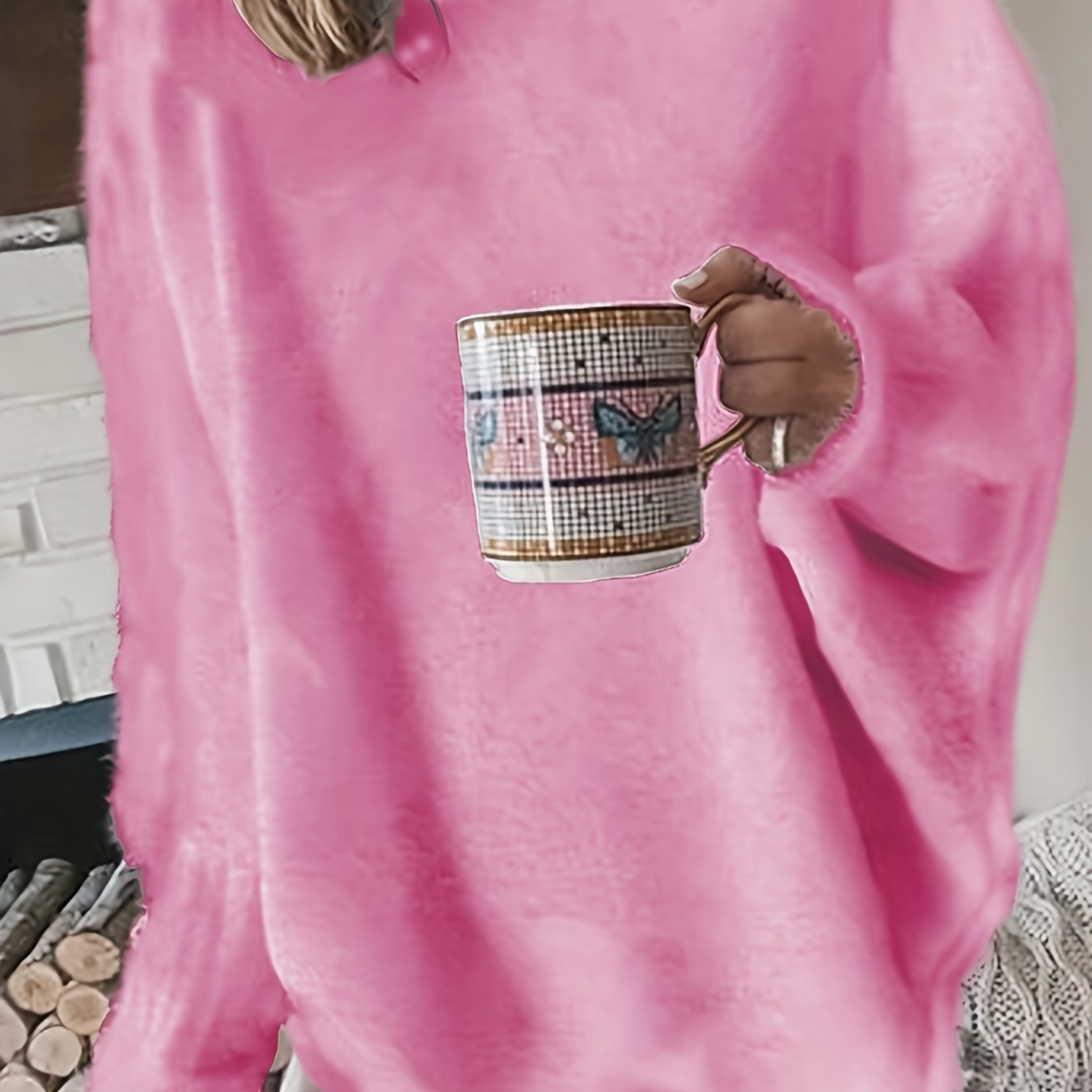 661334d6fedcb3bd97923ba28ec4ec56-1 Plus Size Casual Sweater, Women's Plus Solid Fluffy Round Neck Long Sleeve Sweater