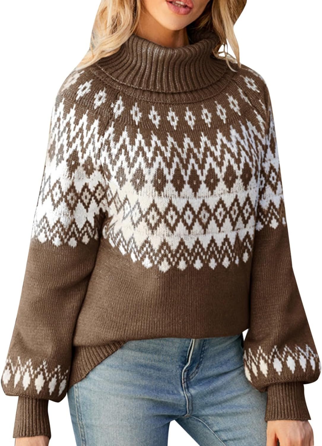 711IlWEkeRL._AC_SL1500 Turtleneck Batwing Sleeves Knitted Sweaters for Women Crochet Retro Baggy Soft Cozy Short Sweater