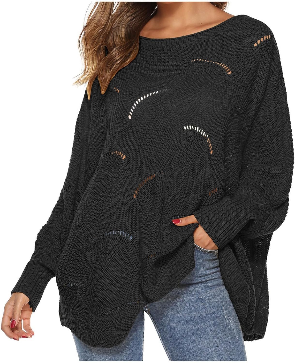 81fyT79_REL._AC_SL1500 Women Batwing Sleeve Oversized Sweater Crewneck Loose Knit Jumper Casual Comfy Pullover Sweaters Fashion Knitwear