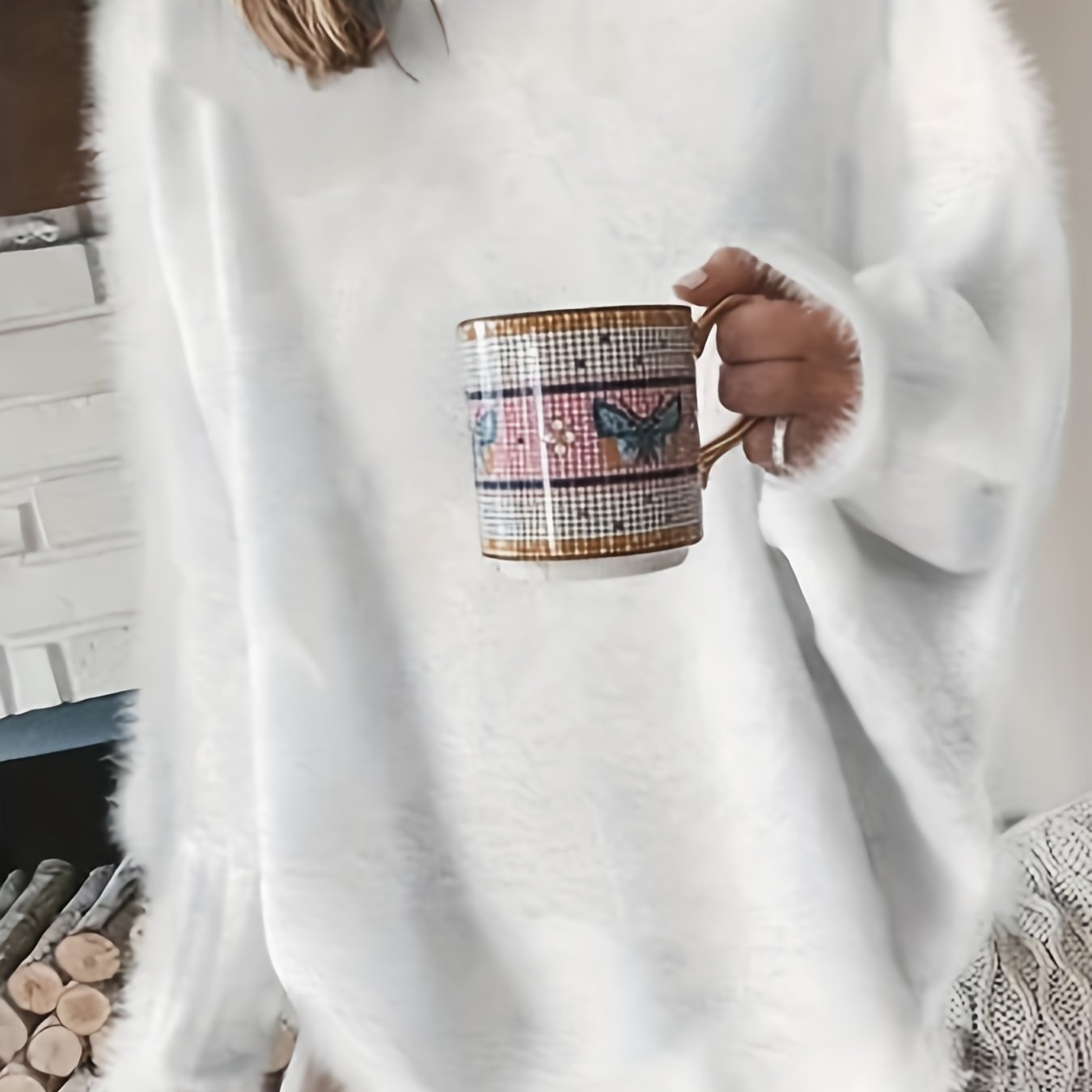 888c2fd11c9256ab67ccbee4bea2292d Plus Size Casual Sweater, Women's Plus Solid Fluffy Round Neck Long Sleeve Sweater