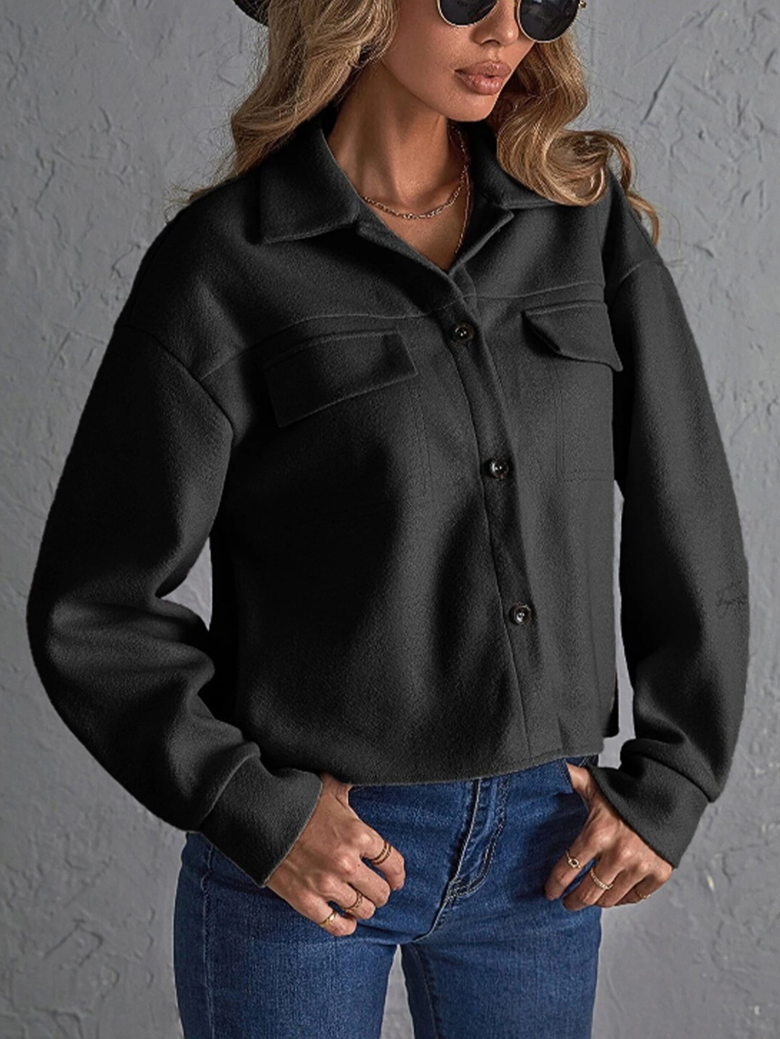Solid Color Button Front Jacket, Casual Long Sleeve Outerwear For Spring & Summer, Women's Clothing