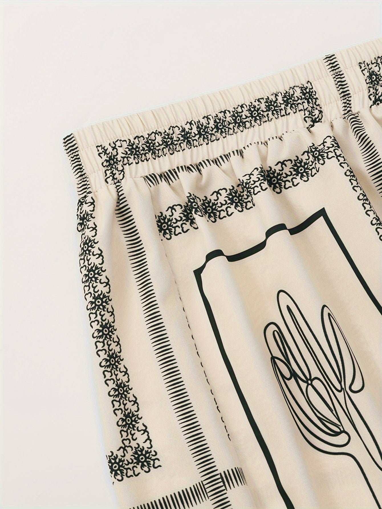 Elegant Abstract Print Pants Set, Long Sleeve Button Front Shirt & Straight Leg Loose Pants Summer Outfits, Women's Clothing