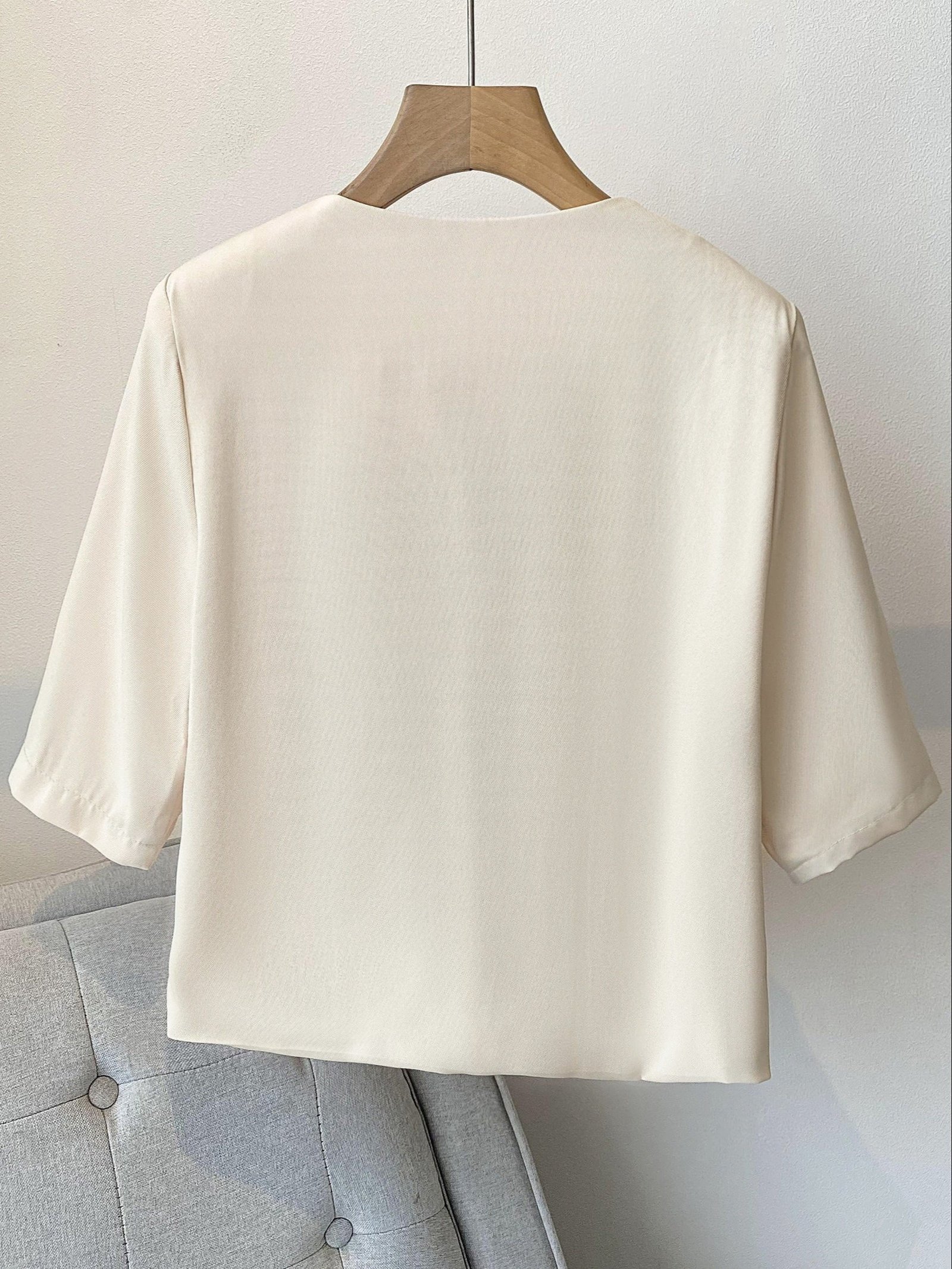 Solid Color Button Front Jacket, Elegant Half Sleeve Jacket For Summer & Spring, Women's Clothing