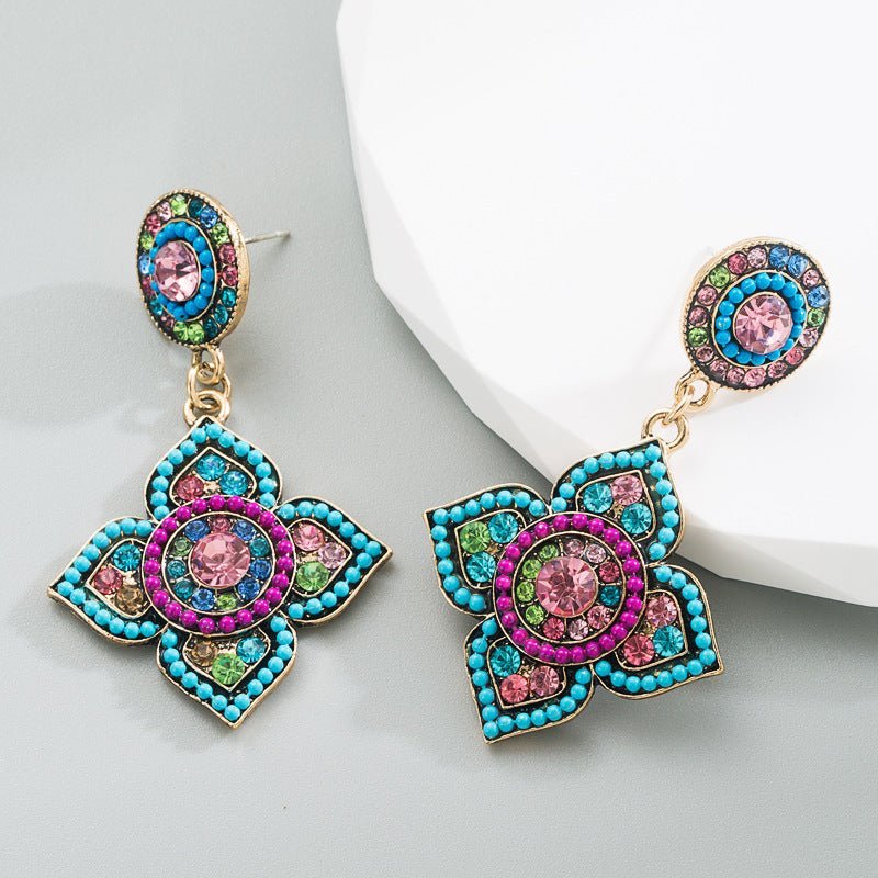 Vintage Boho Luxury Colorful Flower State Earring Jewelry