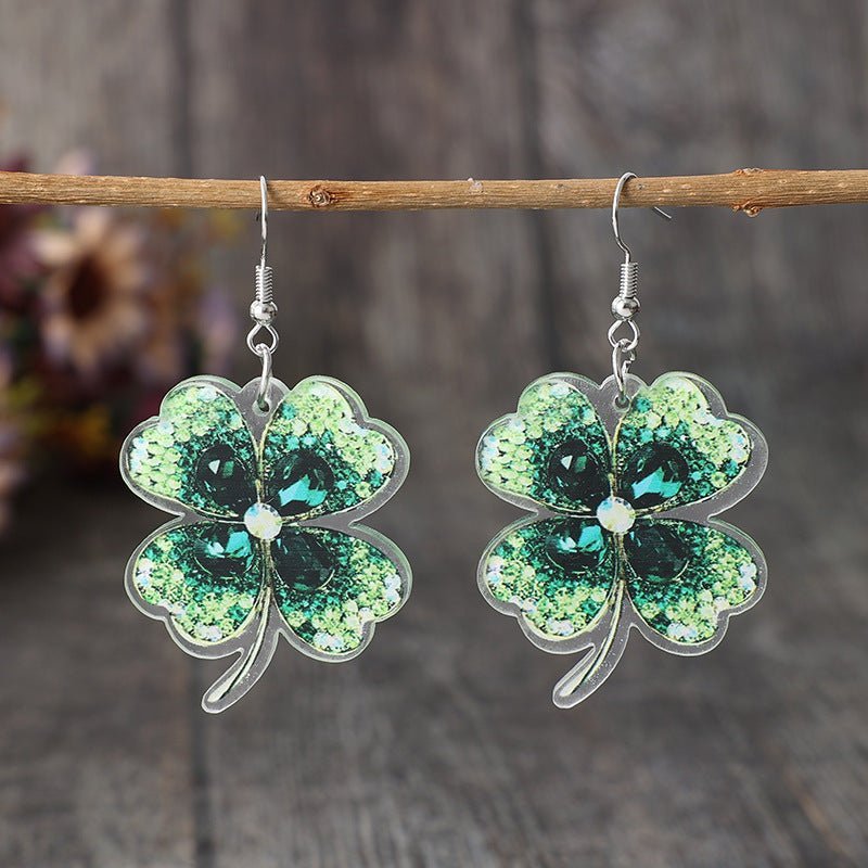 Women Lady‘s Green four-leaf Clover Earring