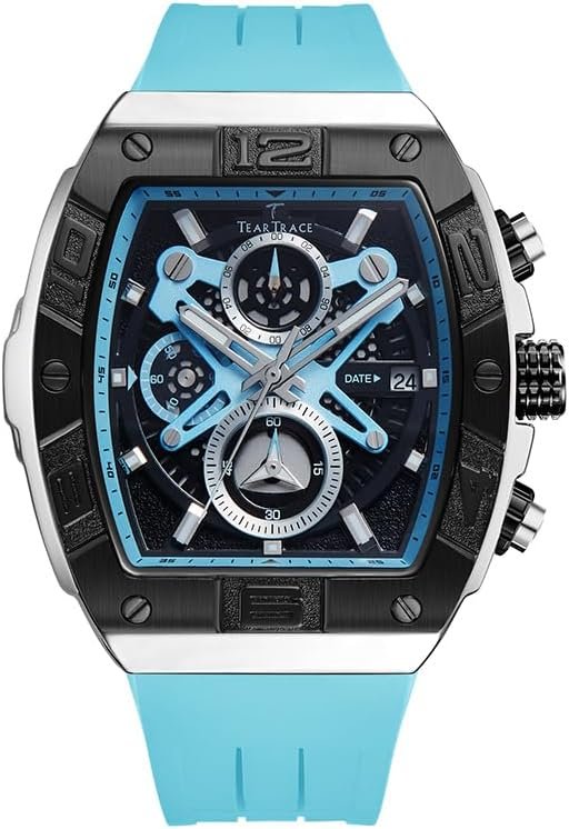 Mens Watches Analog Waterproof Fashion Date Wrist Watch, Skeleton Tonneau Watches for Men with Chronograph,Ideal for Sports Enthusiasts & Daily Wear - Perfect Gifts for Men