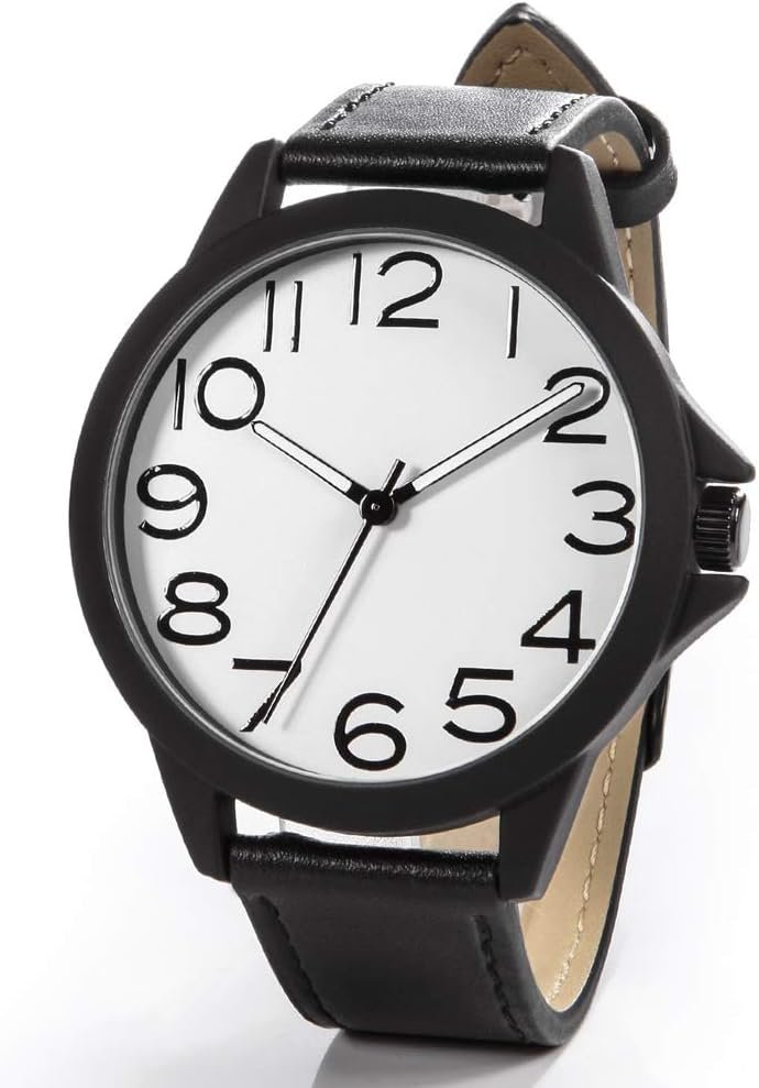 Men Quartz Watch with Leather Strap Wrist Watch - Classic Arabic Numbers, White, Dress, Fashion Simple Style