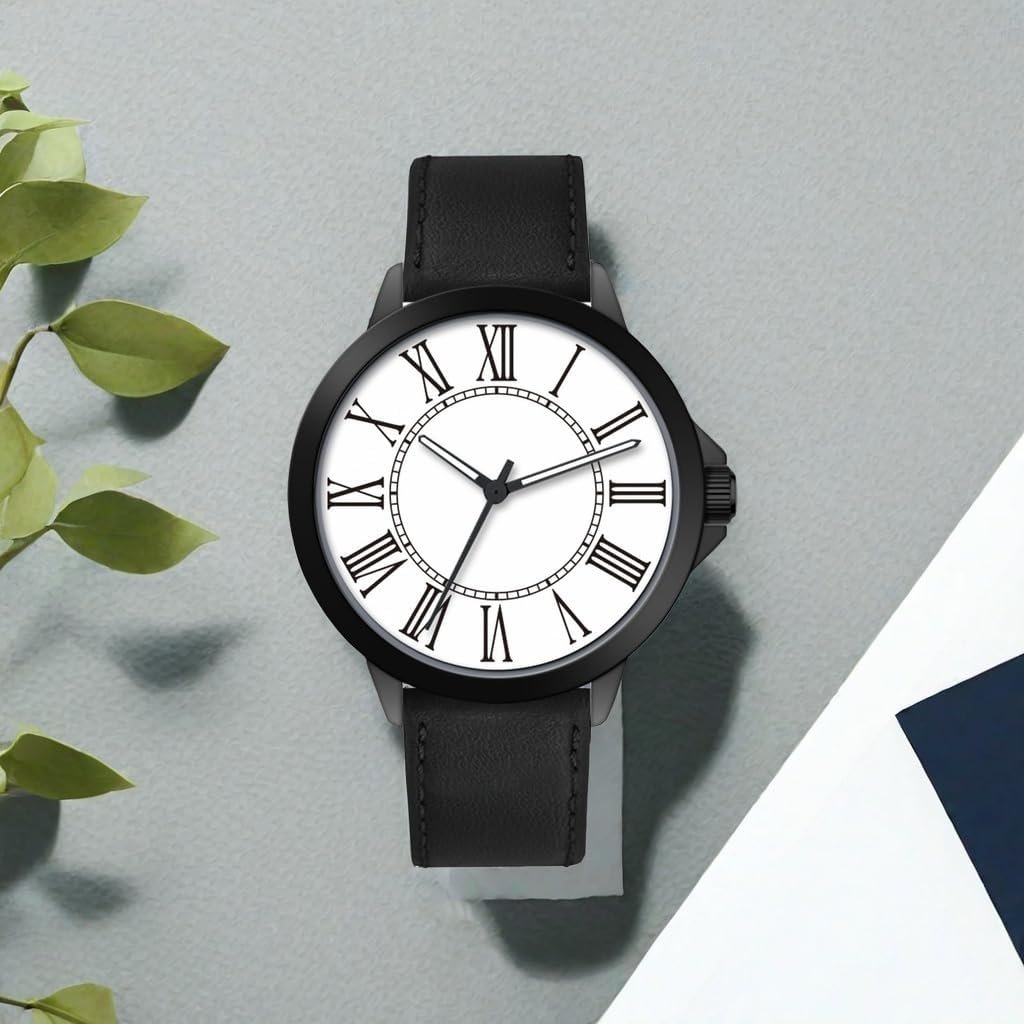 Men Quartz Watch with Leather Strap Wrist Watch - Classic Arabic Numbers, White, Dress, Fashion Simple Style