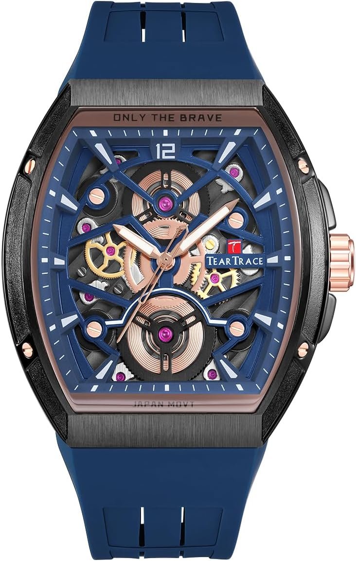 Mens Watches Analog Waterproof Fashion Date Wrist Watch, Skeleton Tonneau Watches for Men with Chronograph,Ideal for Sports Enthusiasts & Daily Wear - Perfect Gifts for Men