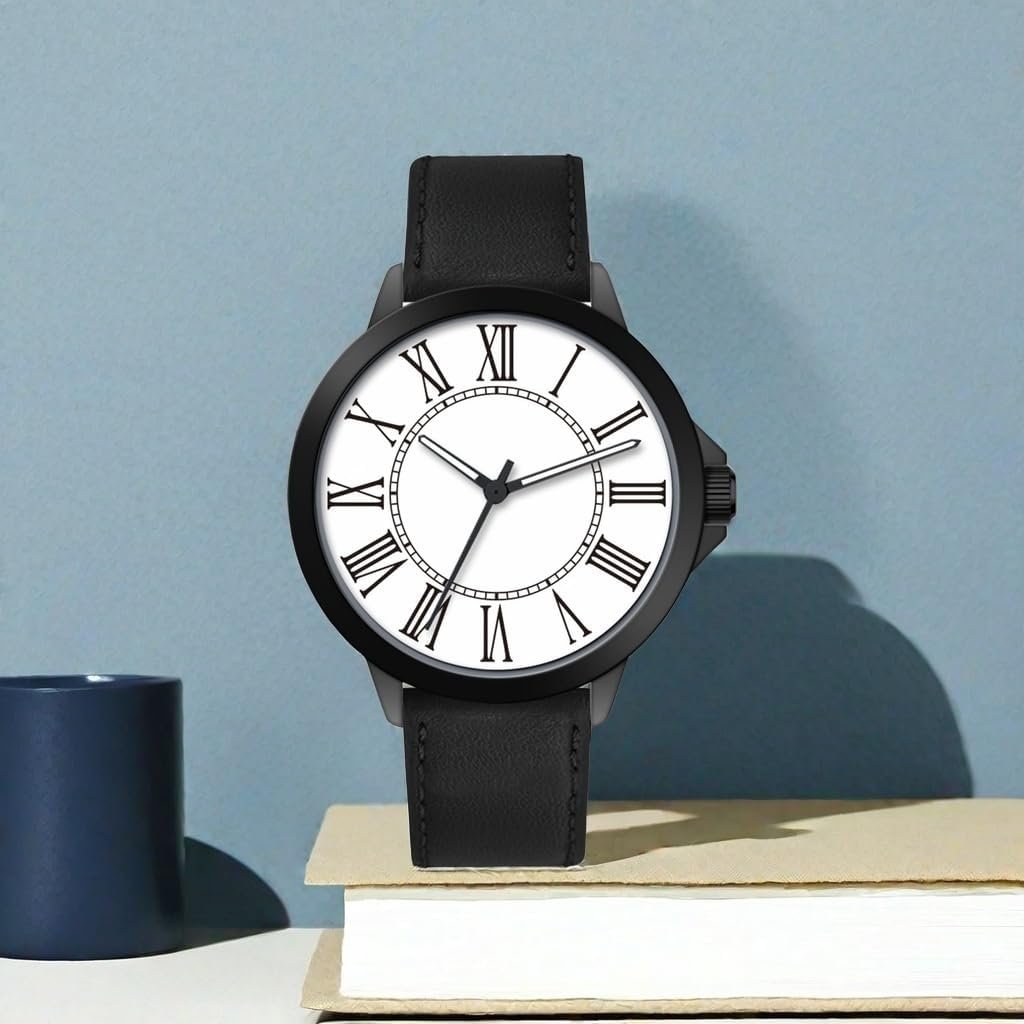 Men Quartz Watch with Leather Strap Wrist Watch - Classic Arabic Numbers, White, Dress, Fashion Simple Style