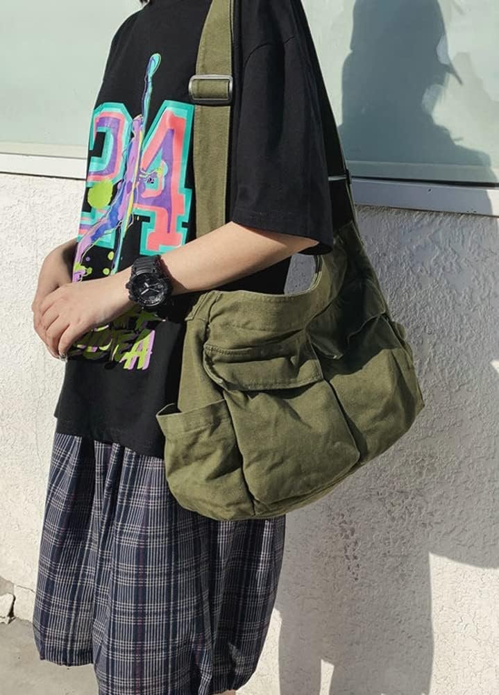 61PgV0yltuL._AC_SL1001 Women Men Crossbody Shoulder Bag Large Tote Bag with Multiple Pockets Canvas Messenger Tote Bag for Women and Men