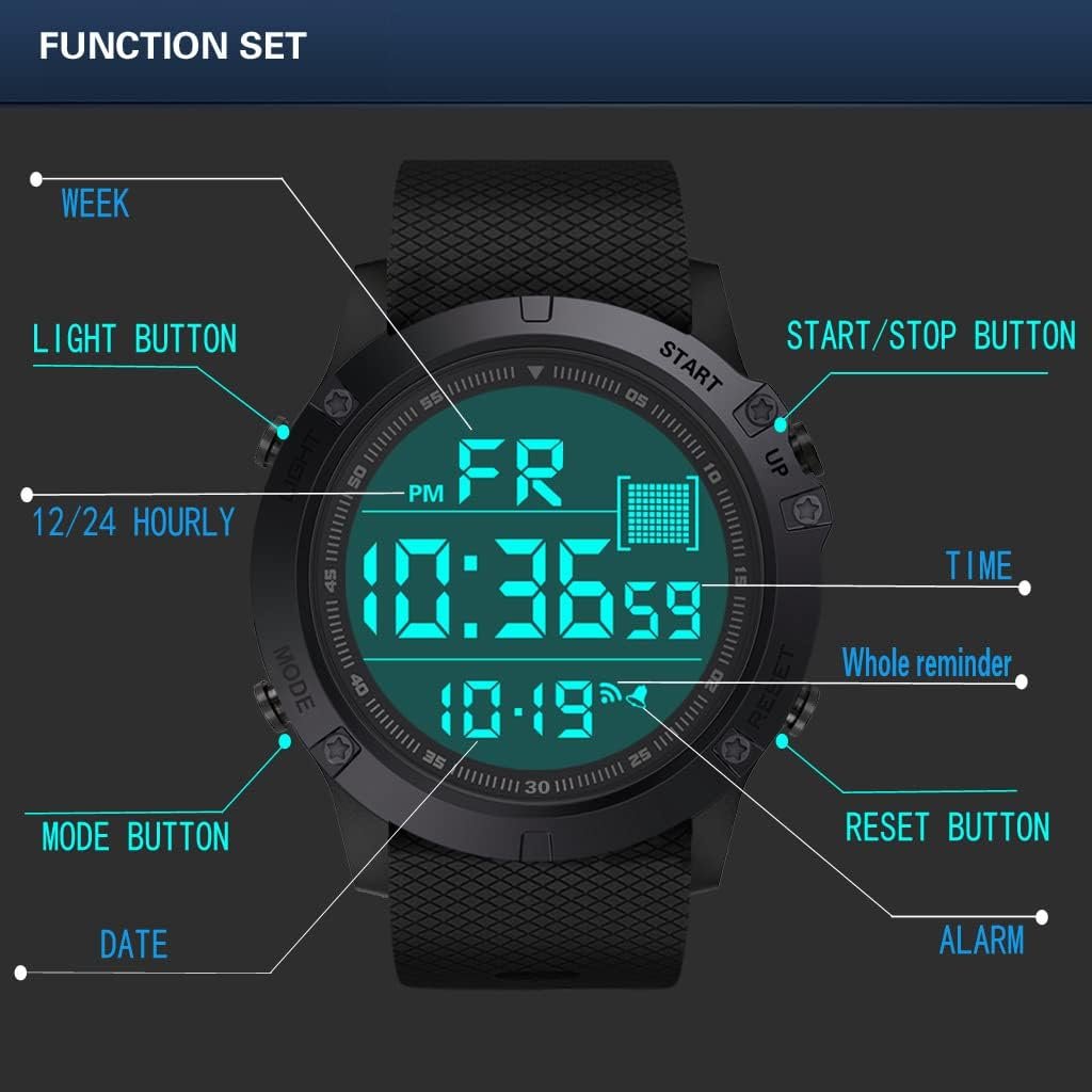 61Ry36ixwOL._AC_SL1024 Men's Digital Sports Watch Military Electronic Waterproof Wrist Watches for Men with Stopwatch Countdown Timer Alarm Date LED Backlight