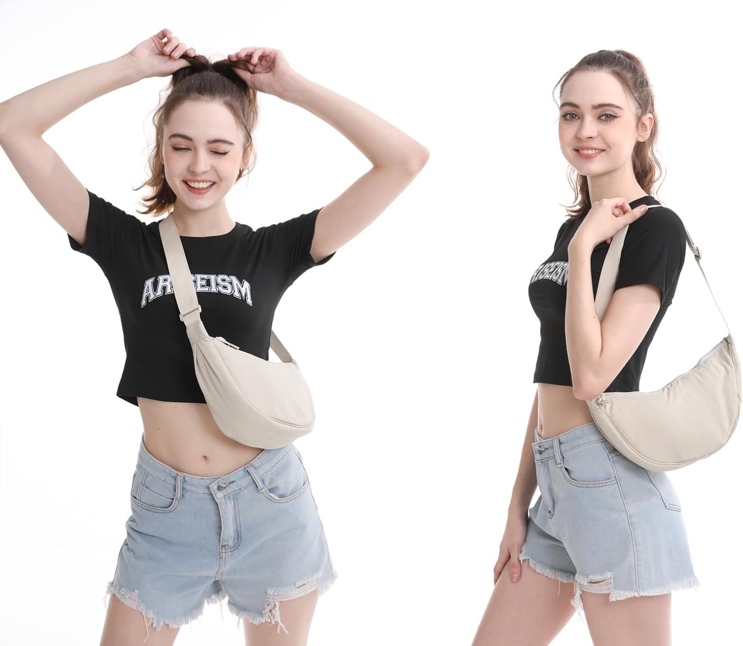 Nylon Crescent Crossbody Bag for Women Men Fanny Pack Crossbody Bag Dumpling Lightweight Travel Sling Bag