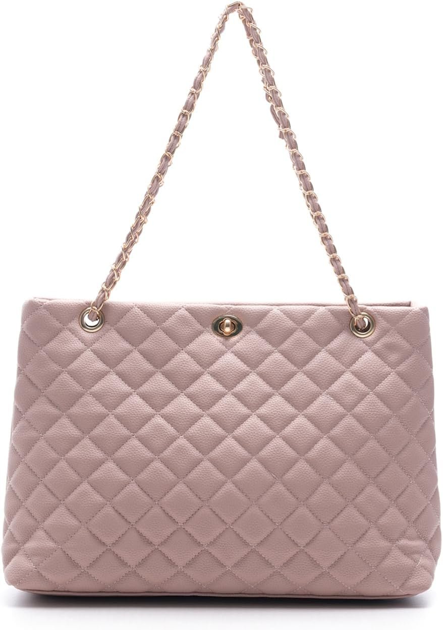 61qoxFA3lpL._AC_SL1500-1 Large Chain Shoulder Bag for Women, Double Strap Handbags Tote Purse