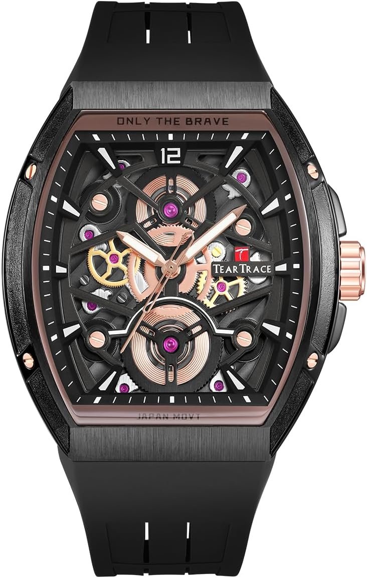 Mens Watches Analog Waterproof Fashion Date Wrist Watch, Skeleton Tonneau Watches for Men with Chronograph,Ideal for Sports Enthusiasts & Daily Wear - Perfect Gifts for Men