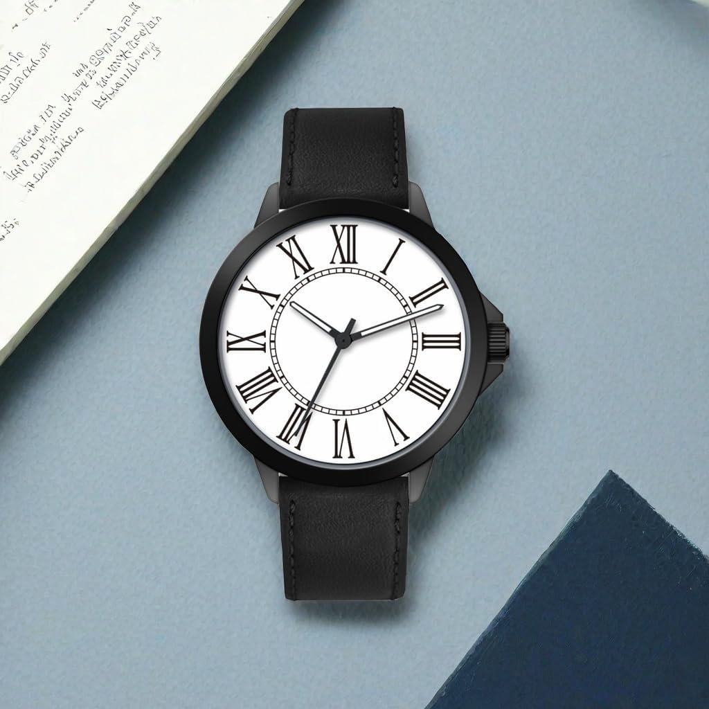 Men Quartz Watch with Leather Strap Wrist Watch - Classic Arabic Numbers, White, Dress, Fashion Simple Style