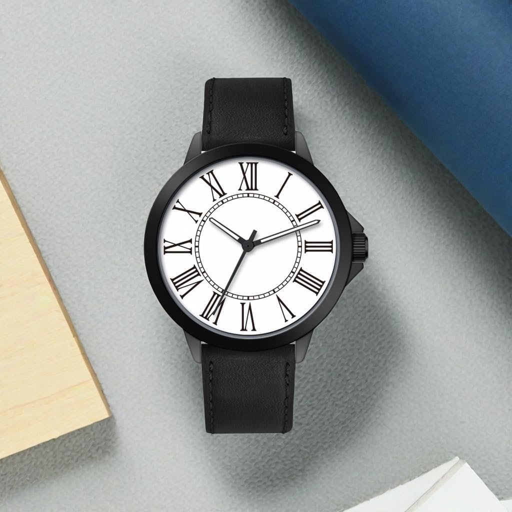 Men Quartz Watch with Leather Strap Wrist Watch - Classic Arabic Numbers, White, Dress, Fashion Simple Style