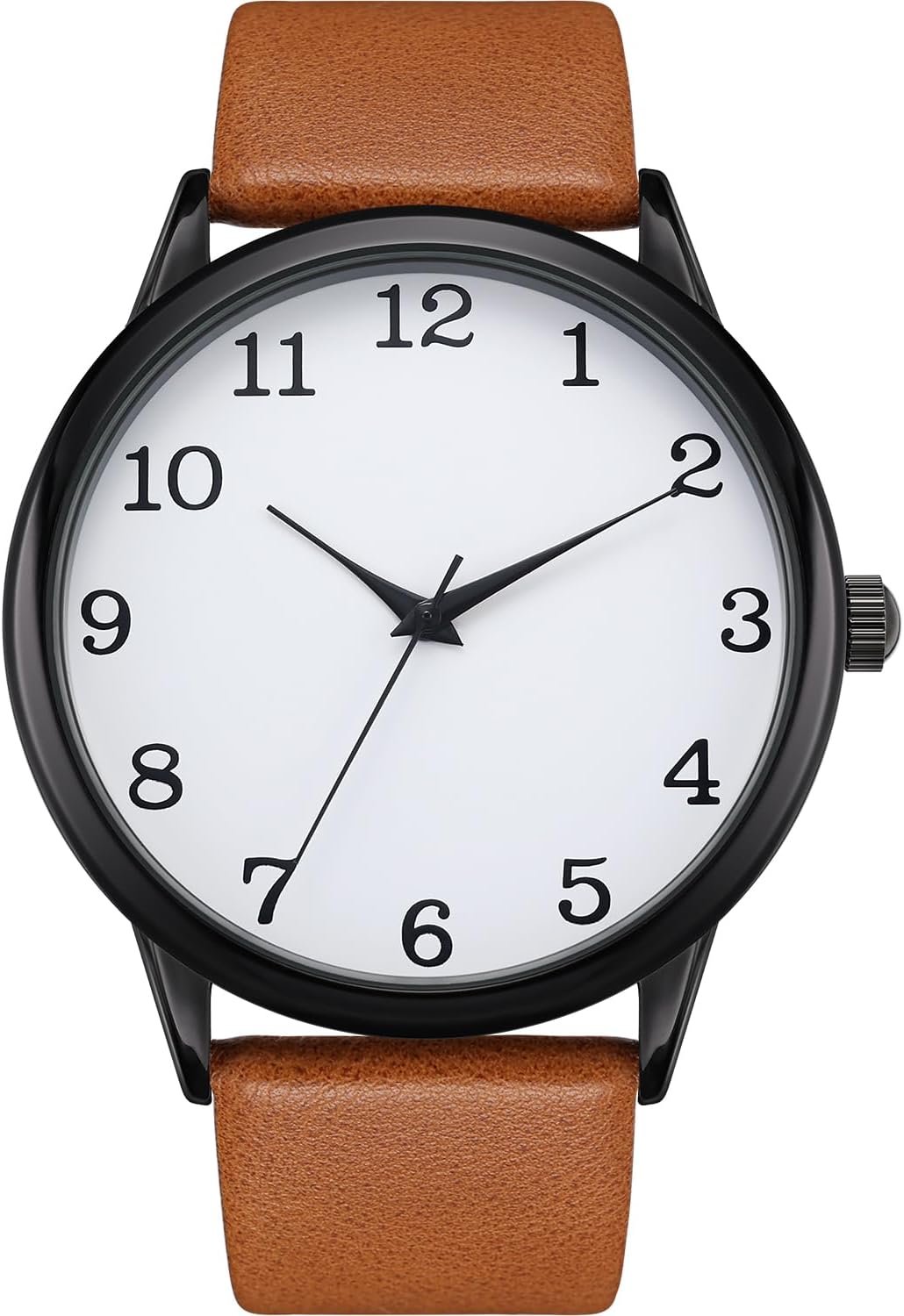 Men Quartz Watch with Leather Strap Wrist Watch - Classic Arabic Numbers, White, Dress, Fashion Simple Style
