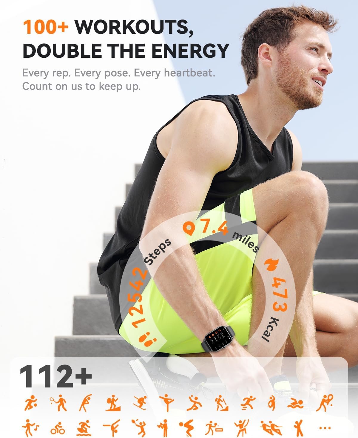 Smart Watches for Men Women(Answer/Make Call), 1.85 inch HD Fitness Tracker Watch with Activity Counter/Sleep Monitor/ 110+ Sports Modes, IP68 Waterproof Smart Watch for Android iPhone iOS Compatible