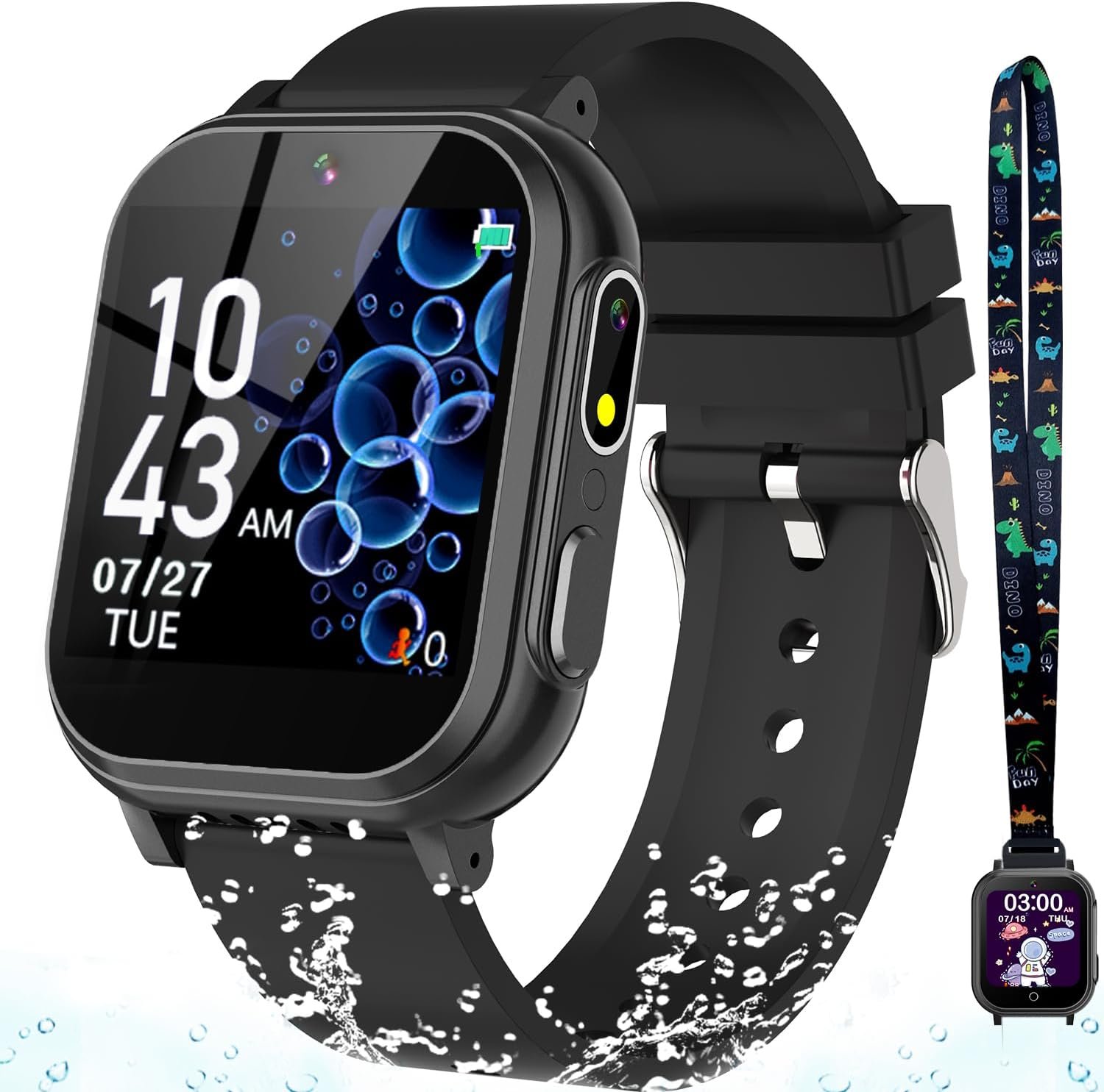 71EAKGsn6pL._AC_SL1500-1 Waterproof Smart Watch for Kids Gift for Girls Age 5-12 with 32 Games, Dual Camera, Habit Tracking, Music Player, Video, Alarm Clock, HD Touchscreen Kids Smart Watch Birthday Toys for 3-12 Year Old