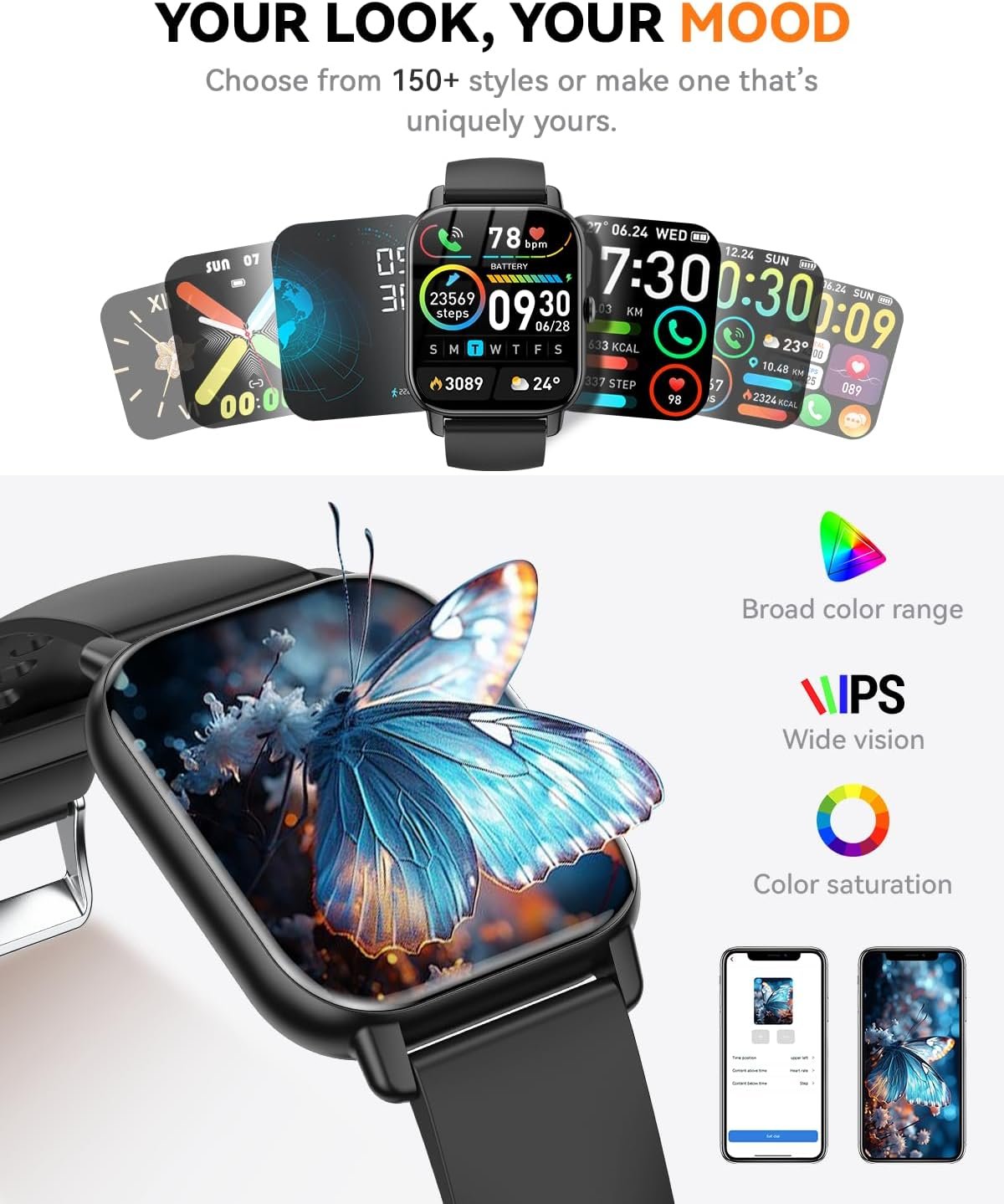 Smart Watches for Men Women(Answer/Make Call), 1.85 inch HD Fitness Tracker Watch with Activity Counter/Sleep Monitor/ 110+ Sports Modes, IP68 Waterproof Smart Watch for Android iPhone iOS Compatible