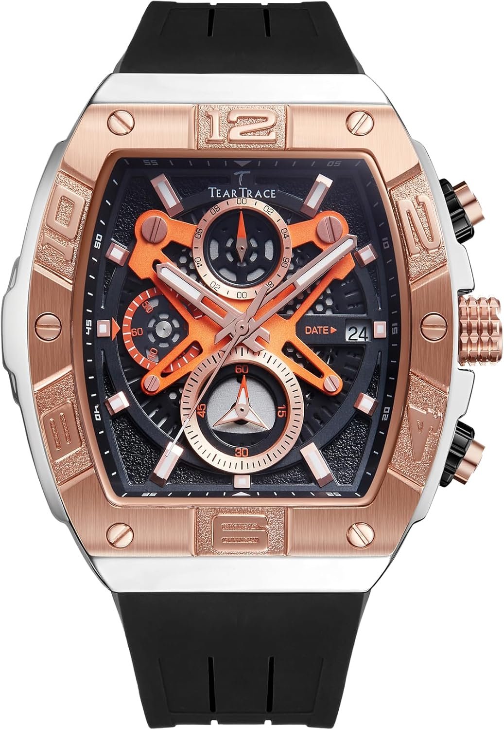 Mens Watches Analog Waterproof Fashion Date Wrist Watch, Skeleton Tonneau Watches for Men with Chronograph,Ideal for Sports Enthusiasts & Daily Wear - Perfect Gifts for Men