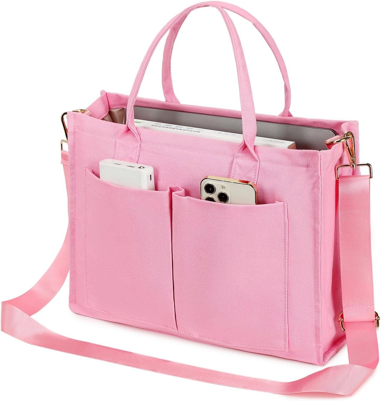 Canvas Tote Bag for Women, Large Laptop Crossbody Bag Travel Tote Handbag Everything Bag with Zip Simple Bag