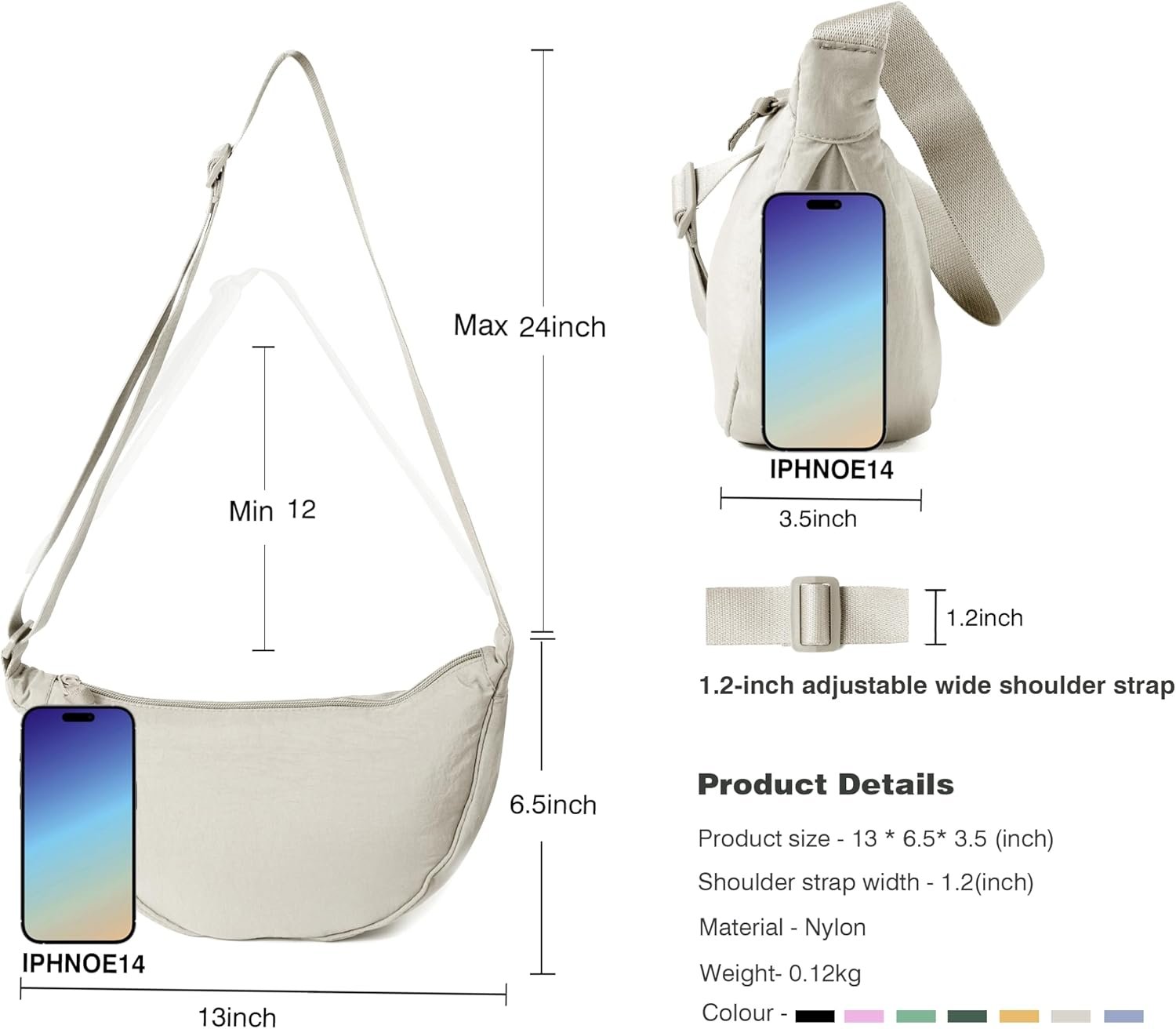 Nylon Crescent Crossbody Bag for Women Men Fanny Pack Crossbody Bag Dumpling Lightweight Travel Sling Bag