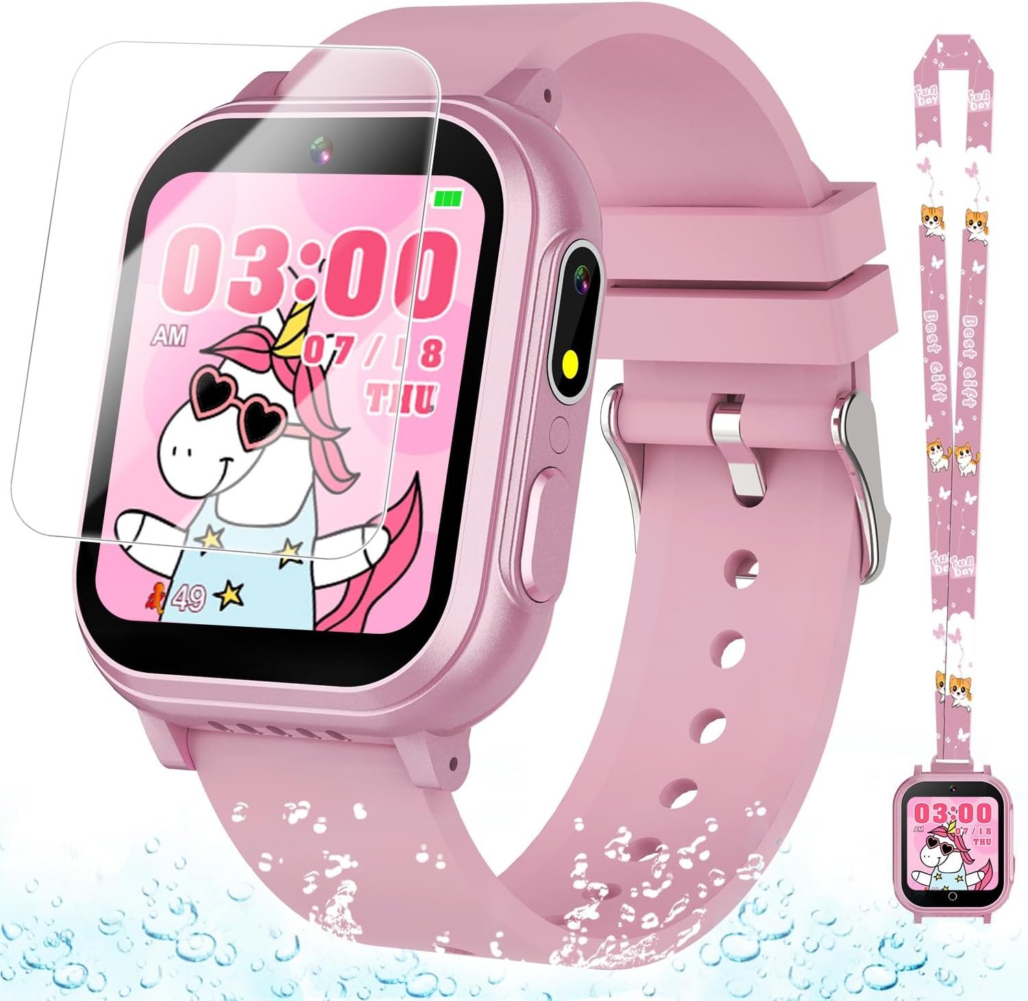 71Sw0nb6cWL._AC_SL1500-1 Waterproof Smart Watch for Kids Gift for Girls Age 5-12 with 32 Games, Dual Camera, Habit Tracking, Music Player, Video, Alarm Clock, HD Touchscreen Kids Smart Watch Birthday Toys for 3-12 Year Old