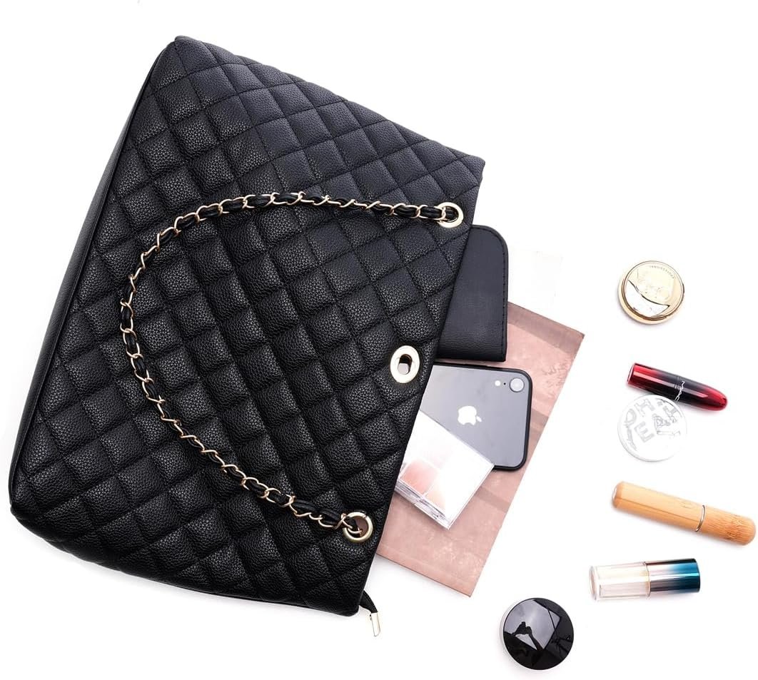 71Zd1ah6AGL._AC_SL1365 Large Chain Shoulder Bag for Women, Double Strap Handbags Tote Purse