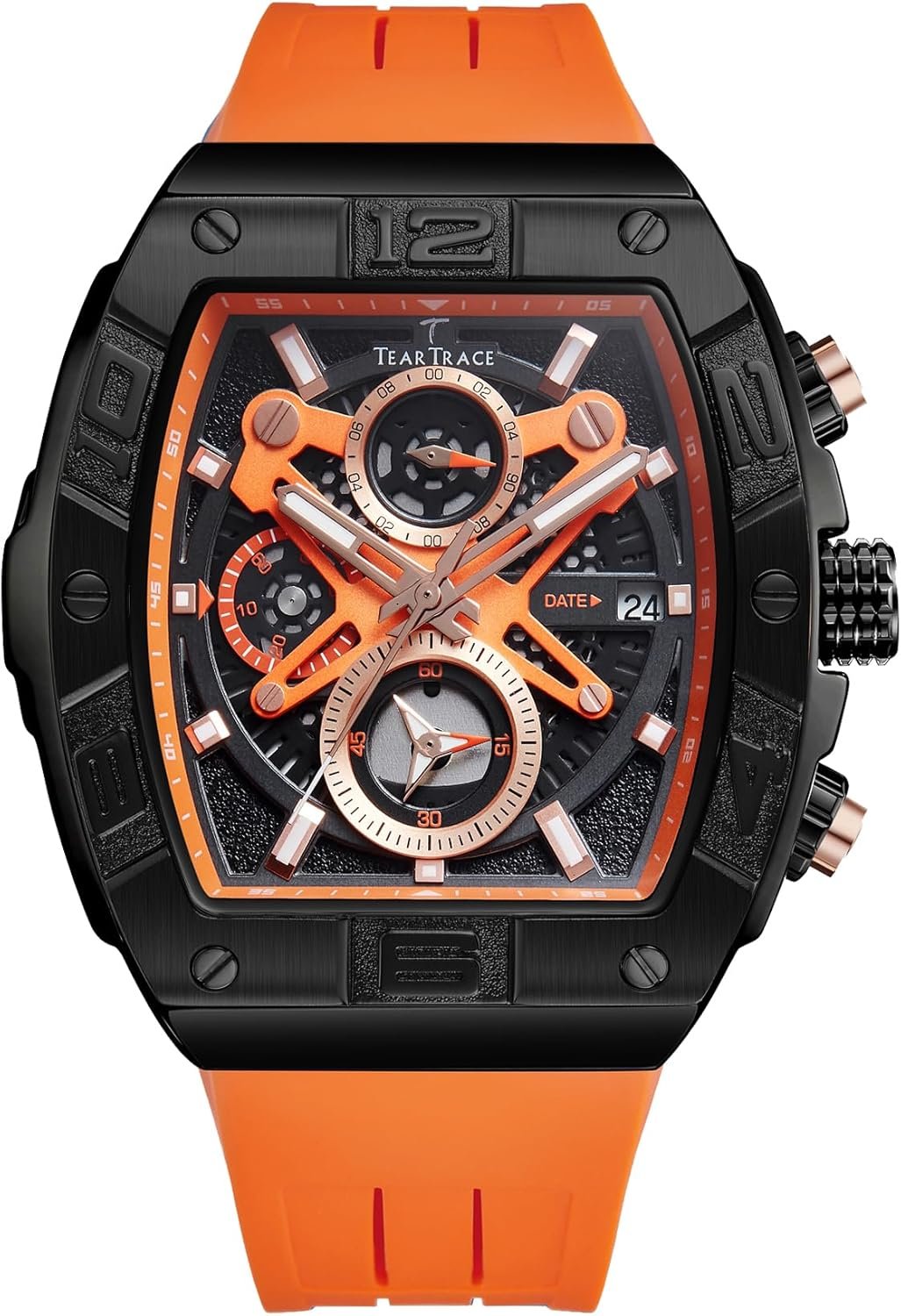 Mens Watches Analog Waterproof Fashion Date Wrist Watch, Skeleton Tonneau Watches for Men with Chronograph,Ideal for Sports Enthusiasts & Daily Wear - Perfect Gifts for Men