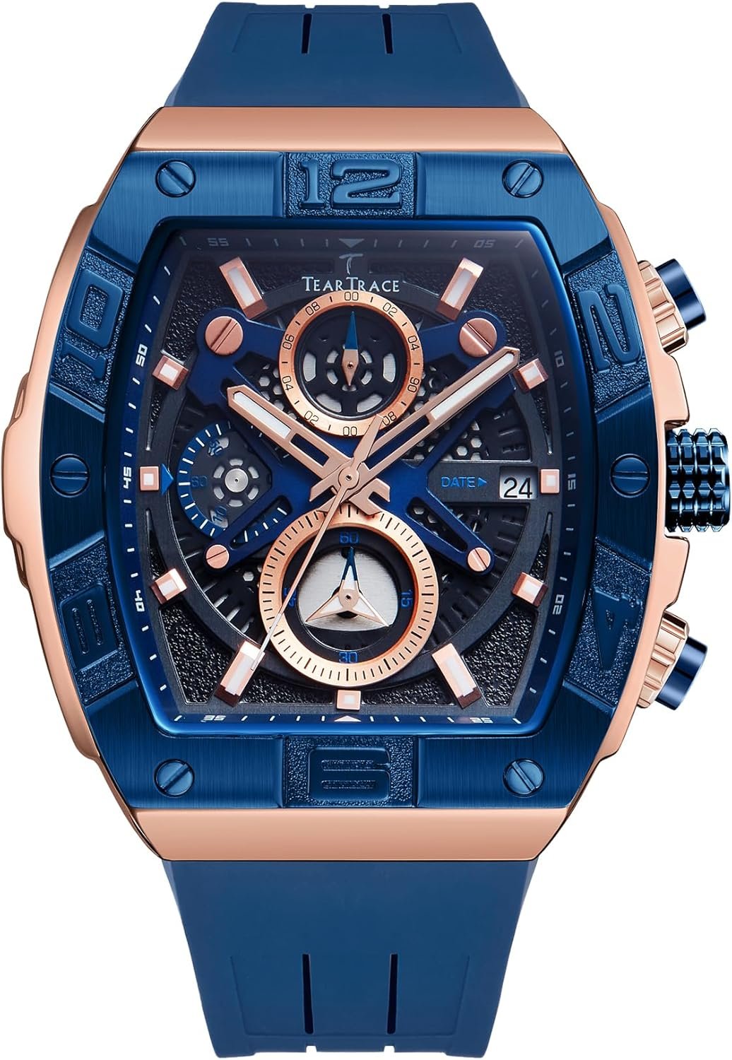 Mens Watches Analog Waterproof Fashion Date Wrist Watch, Skeleton Tonneau Watches for Men with Chronograph,Ideal for Sports Enthusiasts & Daily Wear - Perfect Gifts for Men