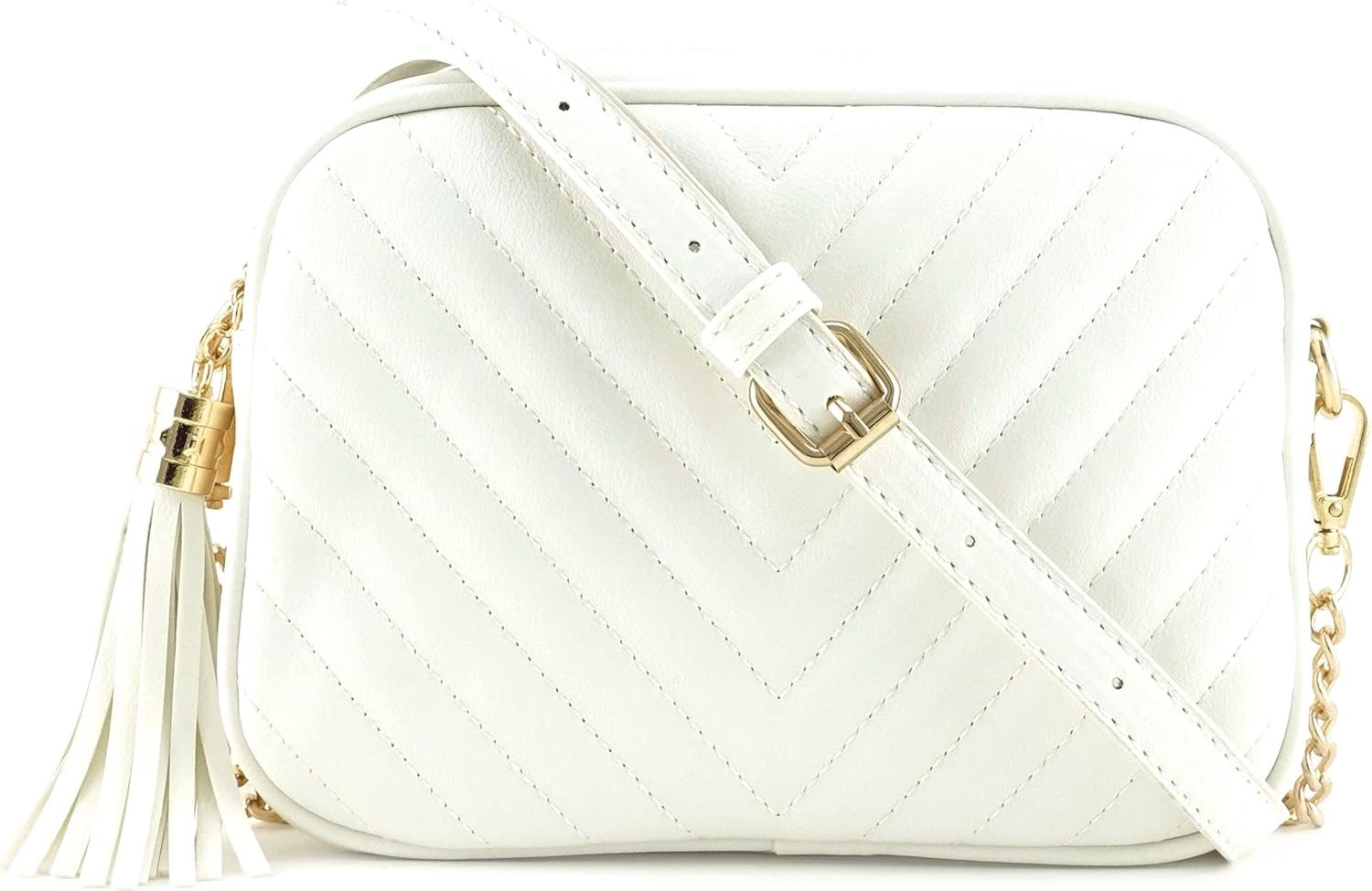 Simple Shoulder Crossbody Bag With Metal Chain Strap And Tassel Top Zipper