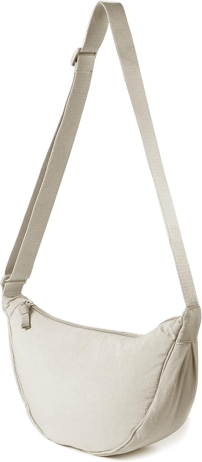 71kGSoIDUPL._AC_SL1500-1 Nylon Crescent Crossbody Bag for Women Men Fanny Pack Crossbody Bag Dumpling Lightweight Travel Sling Bag