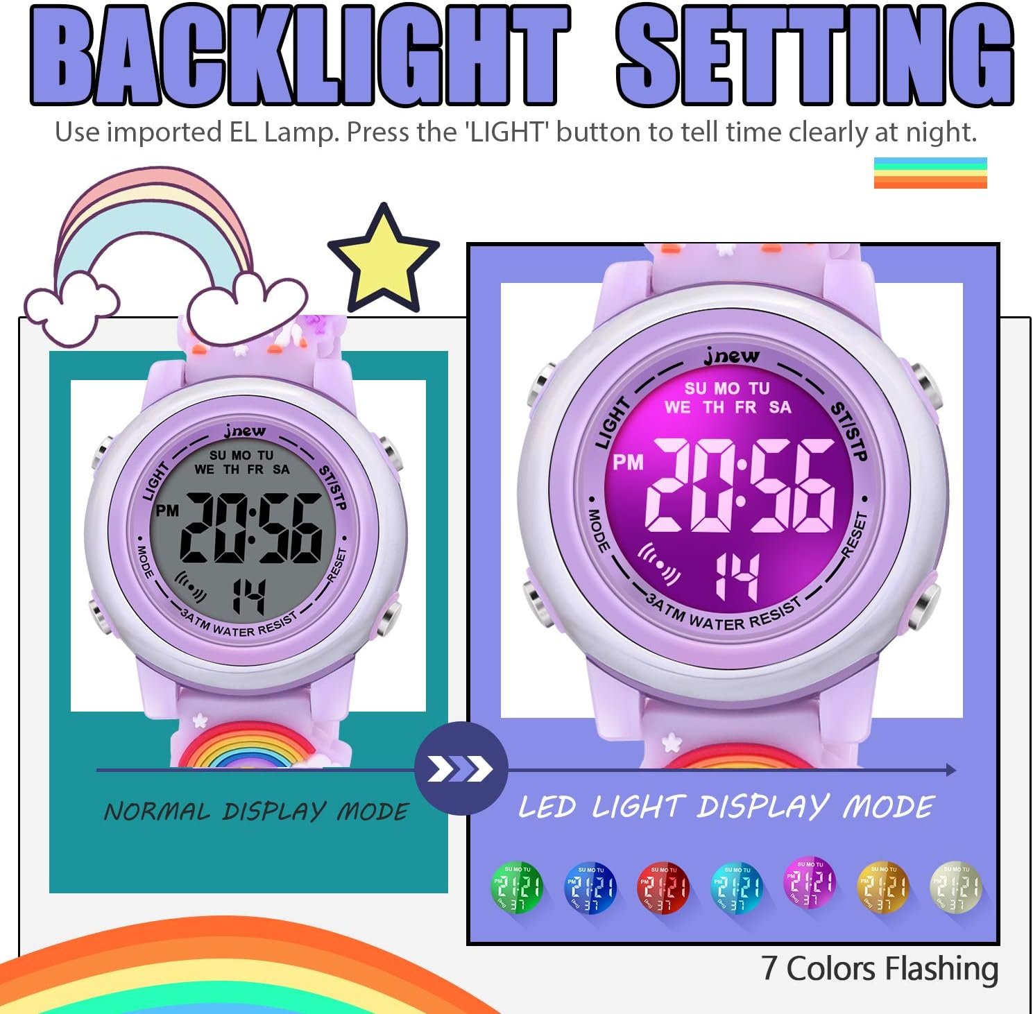 71ocMNsbU5L._AC_SL1500 3D Cartoon Waterproof Watches for Girls with Alarm - Best Toys Gifts for Girls Age 3-12