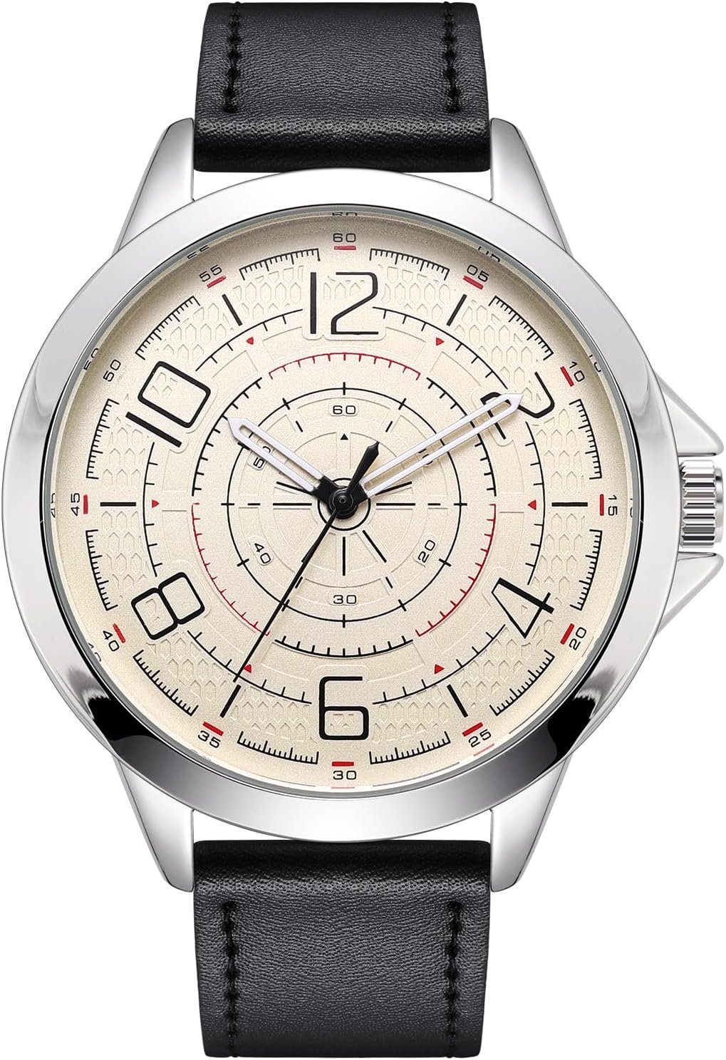 Men Quartz Watch with Leather Strap Wrist Watch - Classic Arabic Numbers, White, Dress, Fashion Simple Style