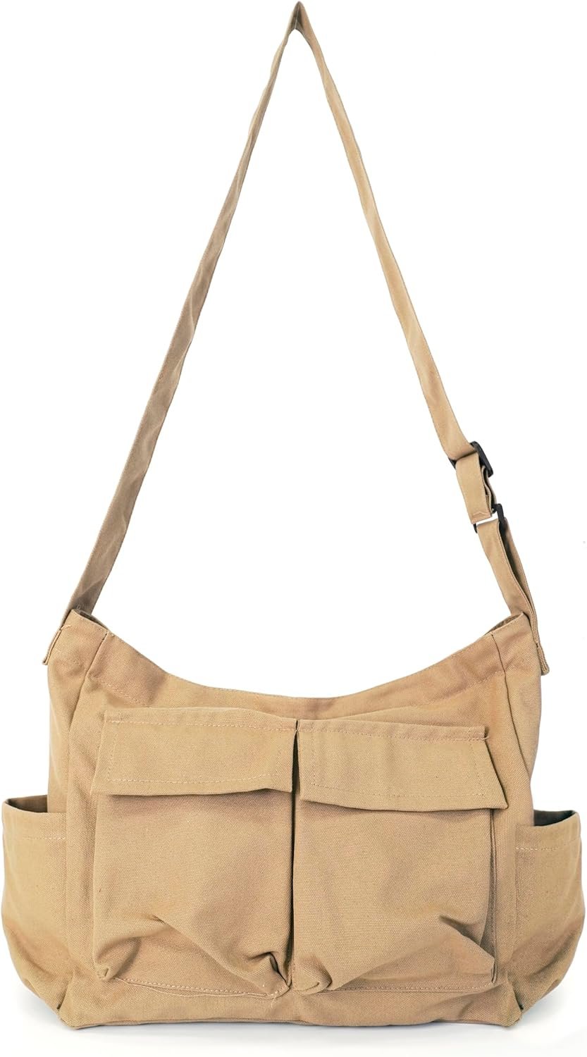 71u5FhSElhL._AC_SL1500-1 Women Men Crossbody Shoulder Bag Large Tote Bag with Multiple Pockets Canvas Messenger Tote Bag for Women and Men