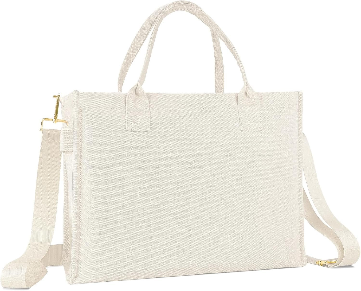 Canvas Tote Bag for Women, Large Laptop Crossbody Bag Travel Tote Handbag Everything Bag with Zip Simple Bag