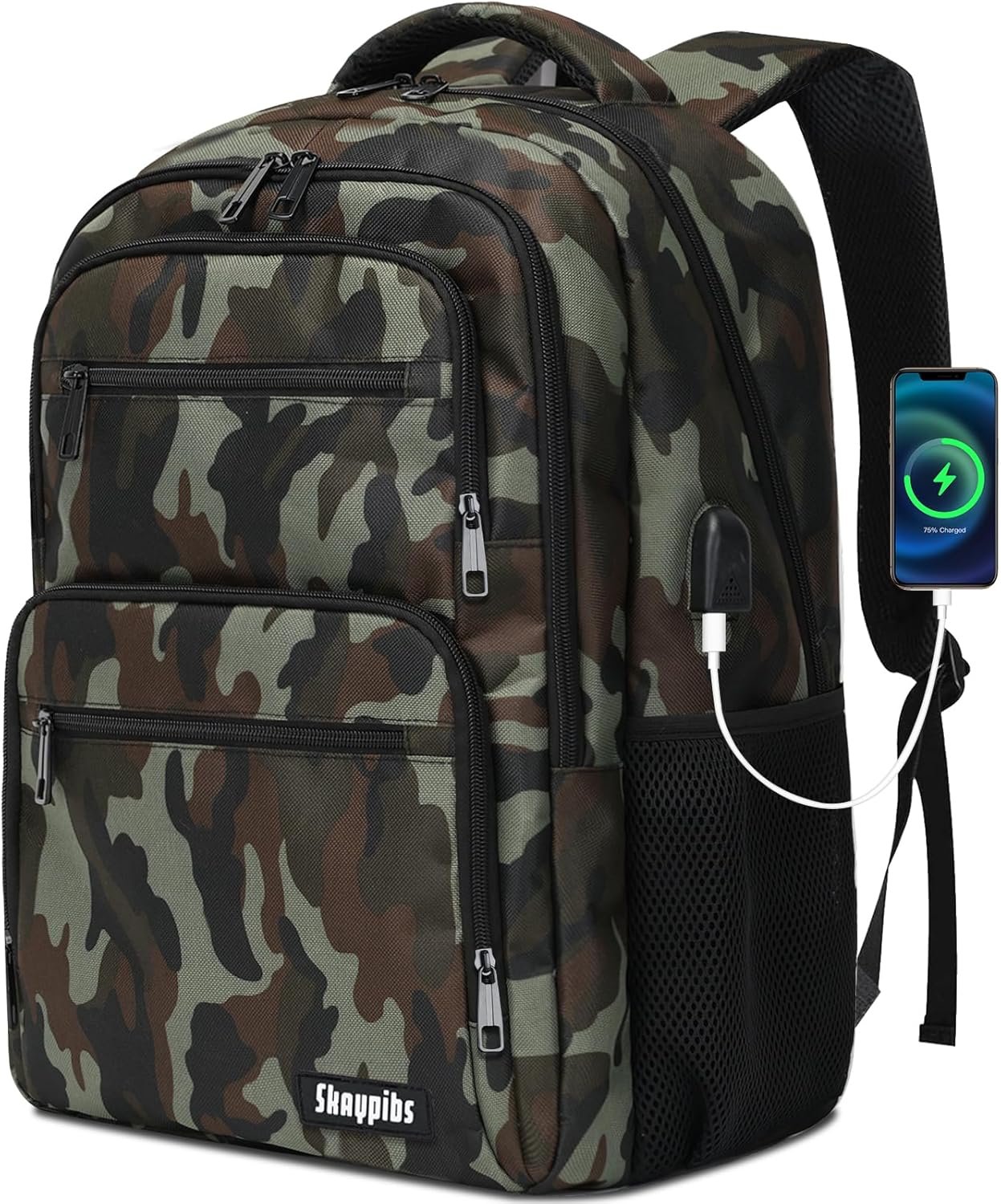 Backpck for Men Women, School Backpack for Boys Teens, 15.6 inch Laptop Back Pack with USB Charger Port, Bookbag with USB Charger for College High Middle School Travel Business Work Mochilas Black