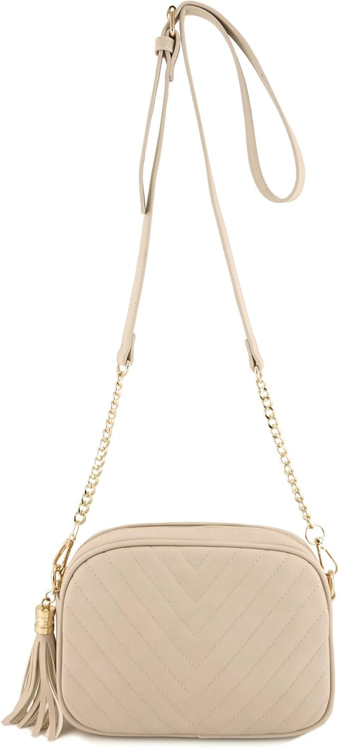 Simple Shoulder Crossbody Bag With Metal Chain Strap And Tassel Top Zipper