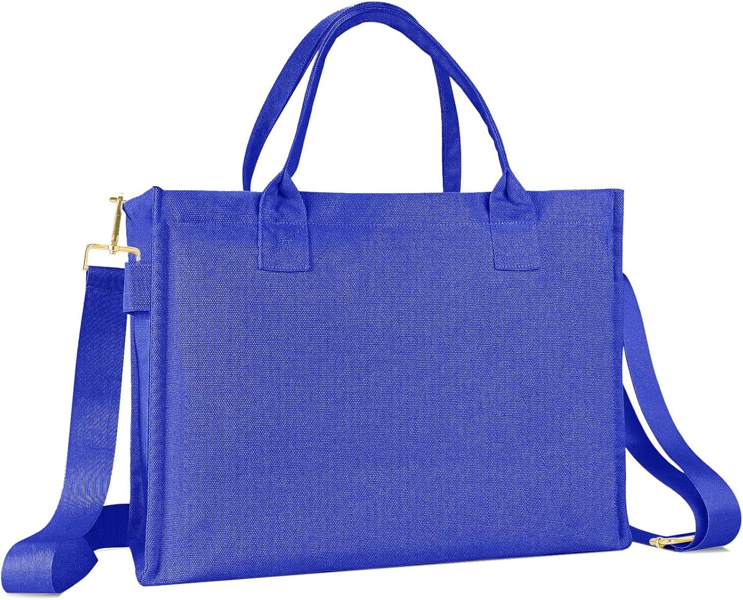 Canvas Tote Bag for Women, Large Laptop Crossbody Bag Travel Tote Handbag Everything Bag with Zip Simple Bag