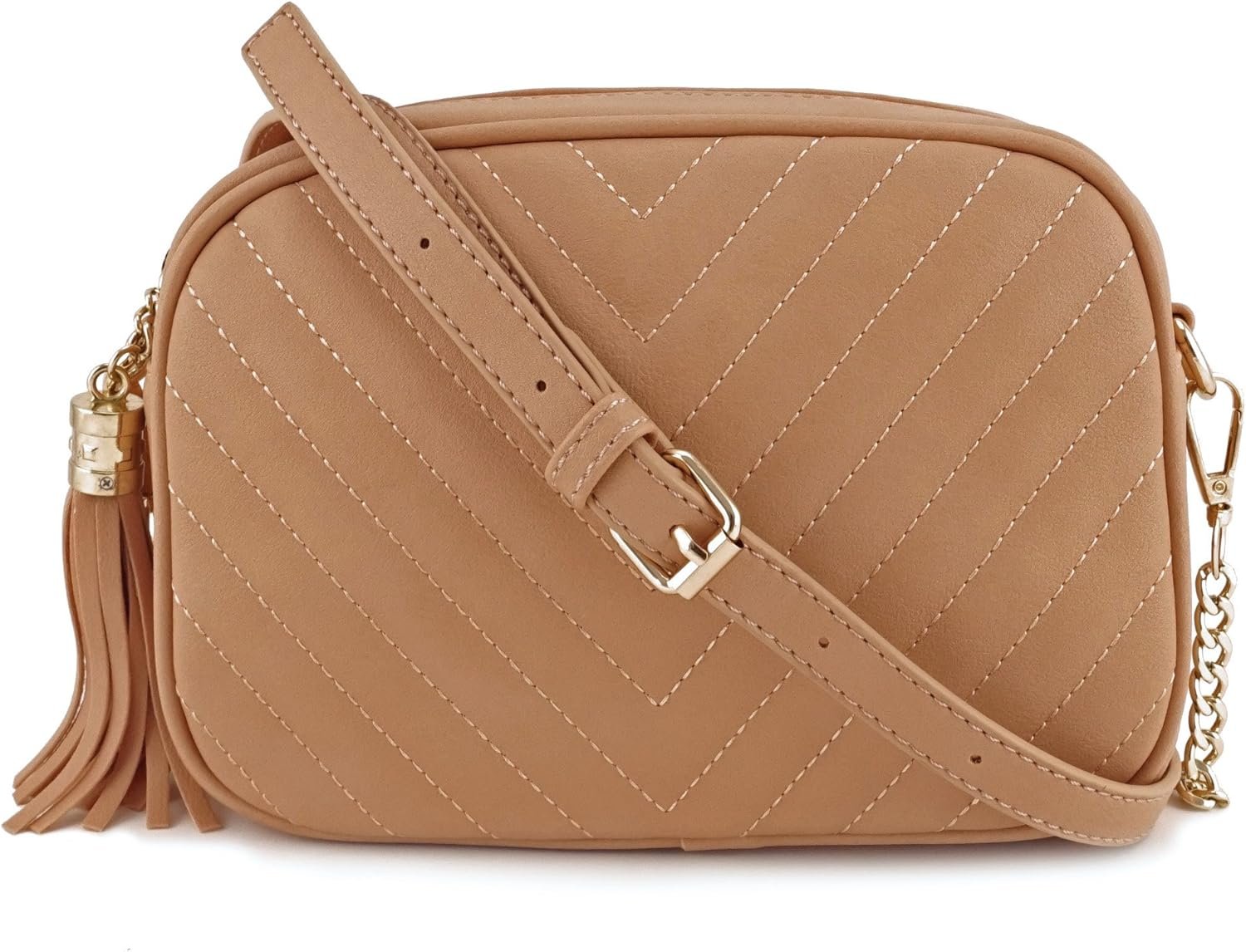 Simple Shoulder Crossbody Bag With Metal Chain Strap And Tassel Top Zipper