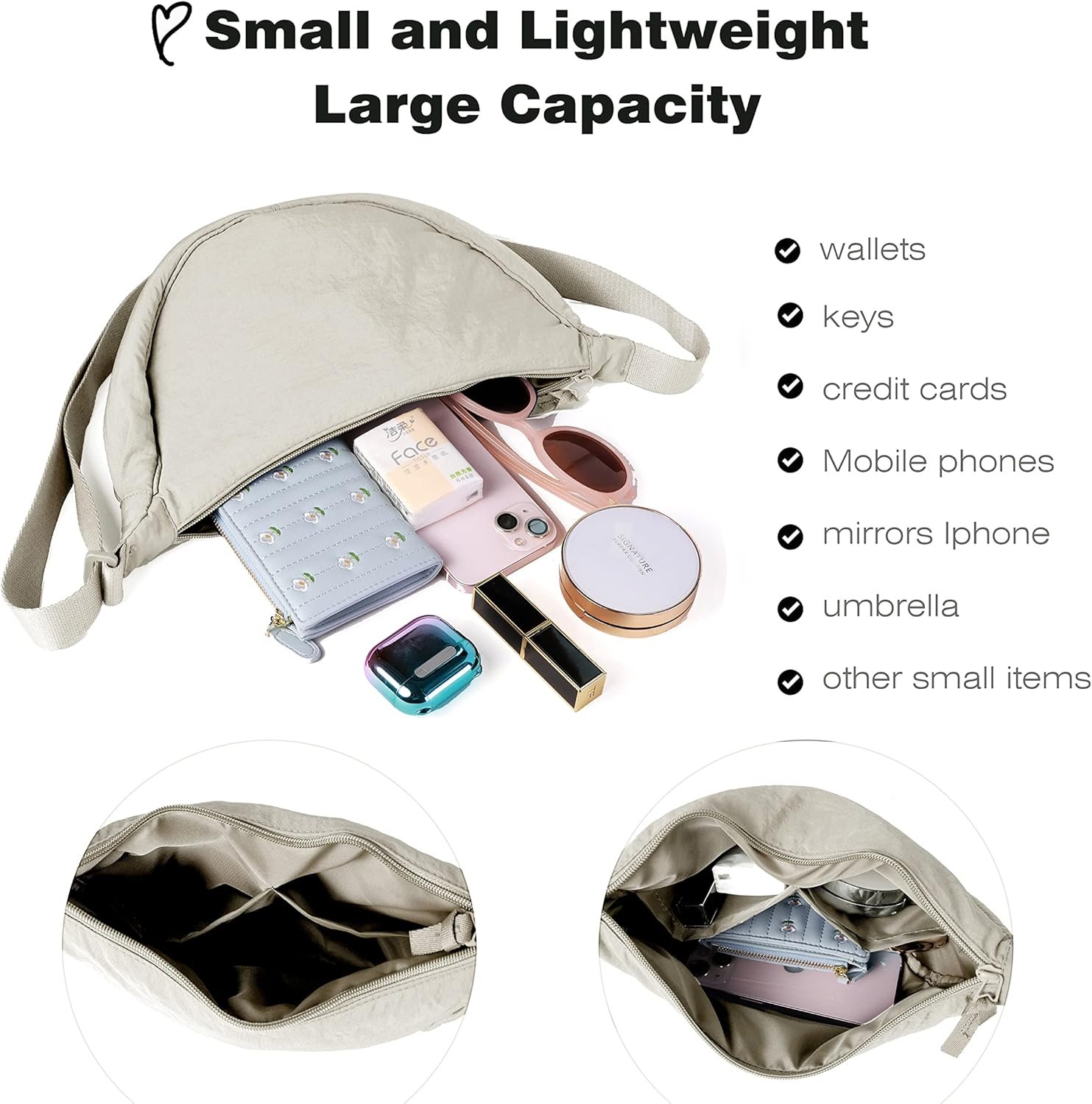 Nylon Crescent Crossbody Bag for Women Men Fanny Pack Crossbody Bag Dumpling Lightweight Travel Sling Bag
