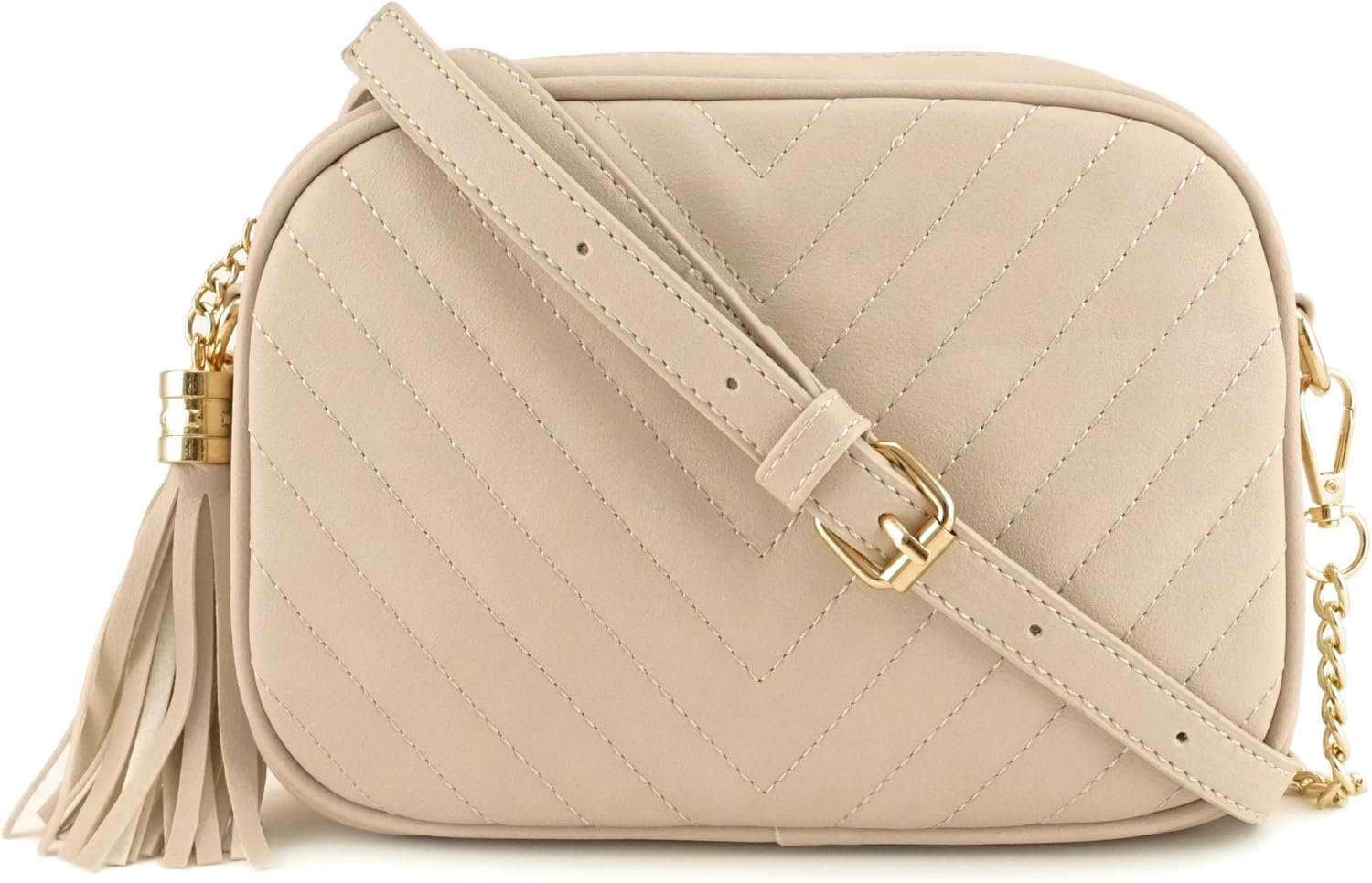 Simple Shoulder Crossbody Bag With Metal Chain Strap And Tassel Top Zipper