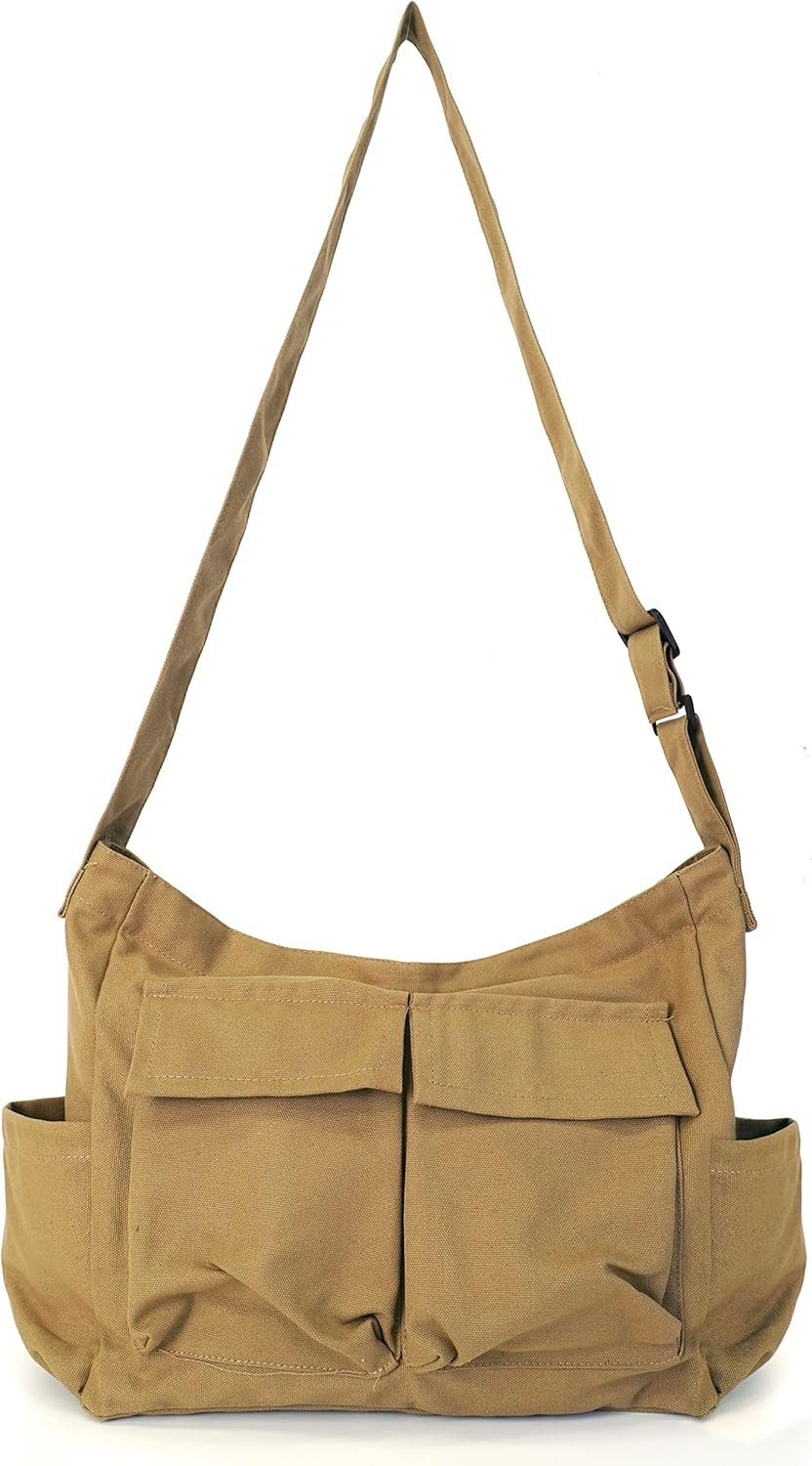 81cHAqmzGEL._AC_SL1500-1 Women Men Crossbody Shoulder Bag Large Tote Bag with Multiple Pockets Canvas Messenger Tote Bag for Women and Men