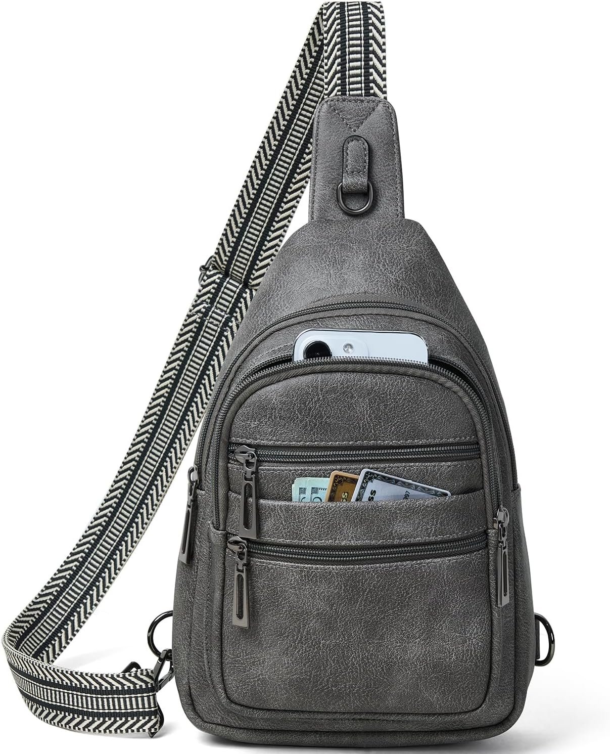 Sling Bag for Women Crossbody Bags Fanny Packs Sling Purse Backpack Shoulder Bag Vegan Leather Chic Travel Light Grey