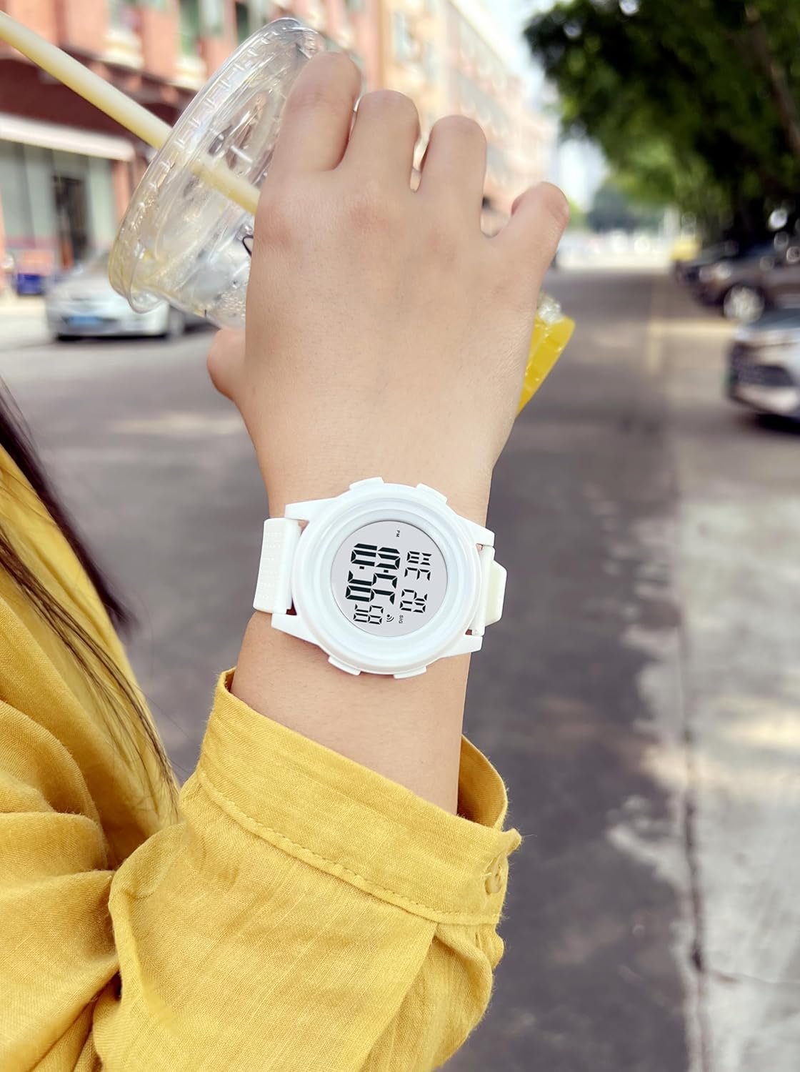 Digital Watches Mens Womens Large Digital Big Simple Ultra-Thin Minimalist Sports Waterproof with Rubber Strap Wrist Watch for Womens Mens White Watch