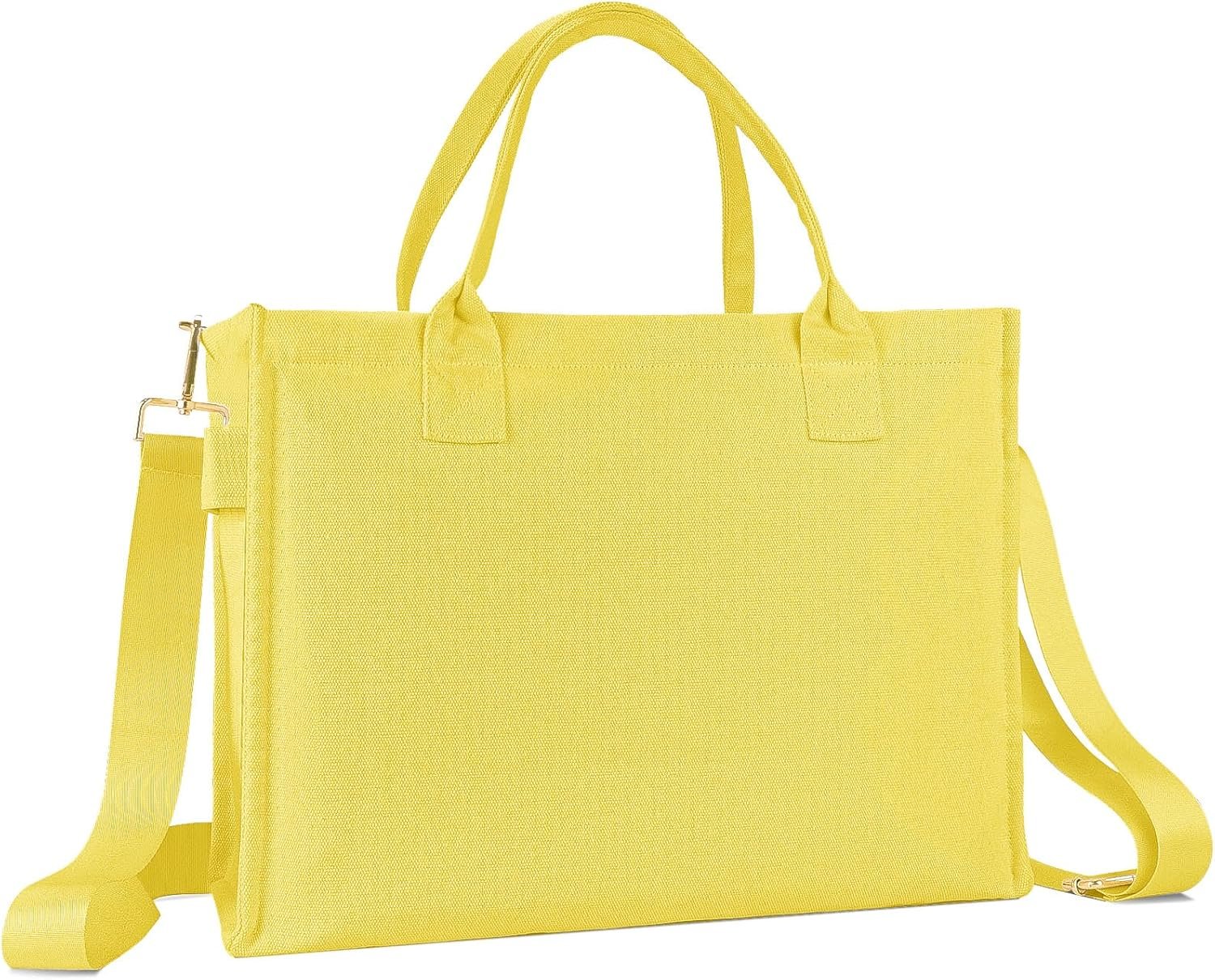 Canvas Tote Bag for Women, Large Laptop Crossbody Bag Travel Tote Handbag Everything Bag with Zip Simple Bag